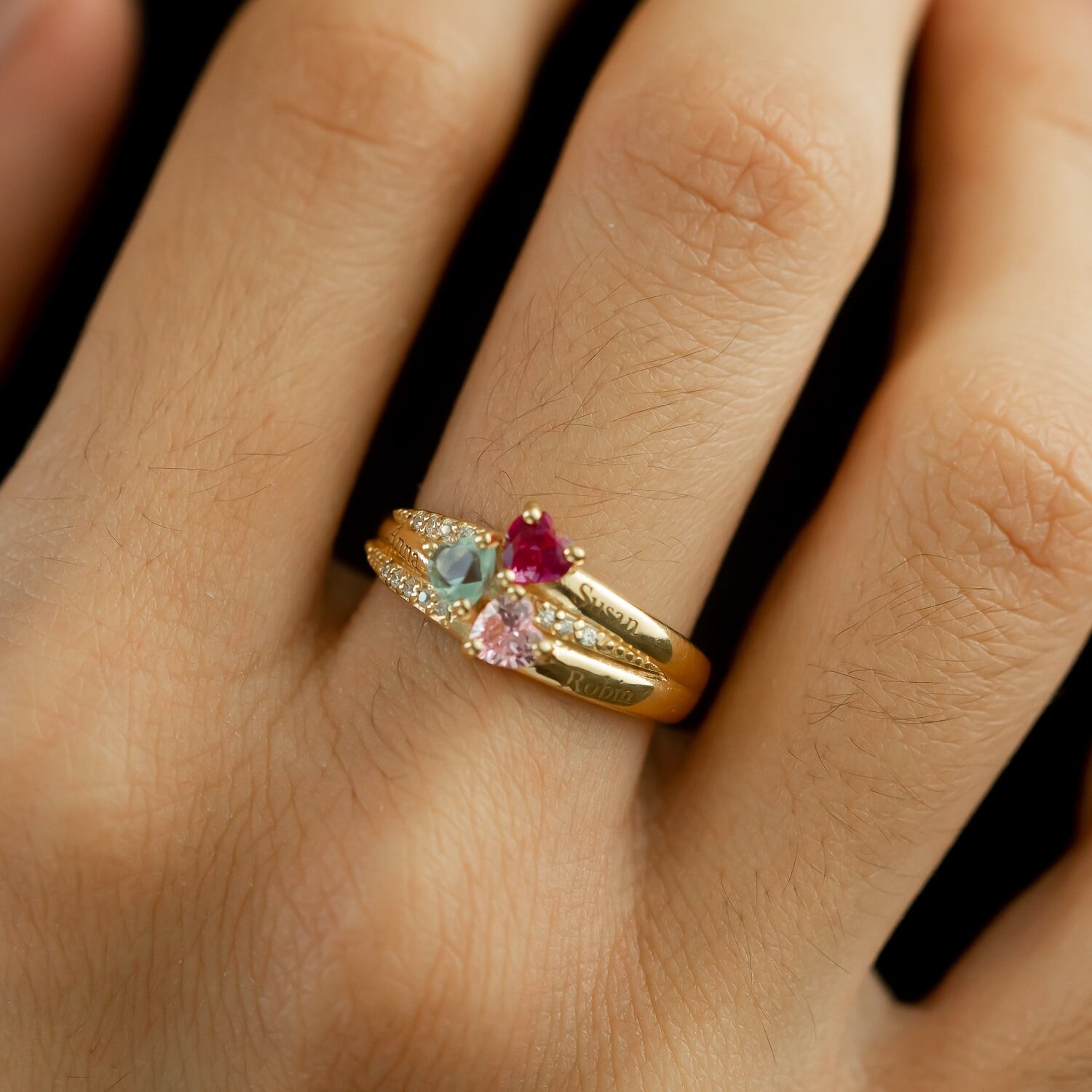 14K Heart Cluster Birthstone Ring with Diamond Accents