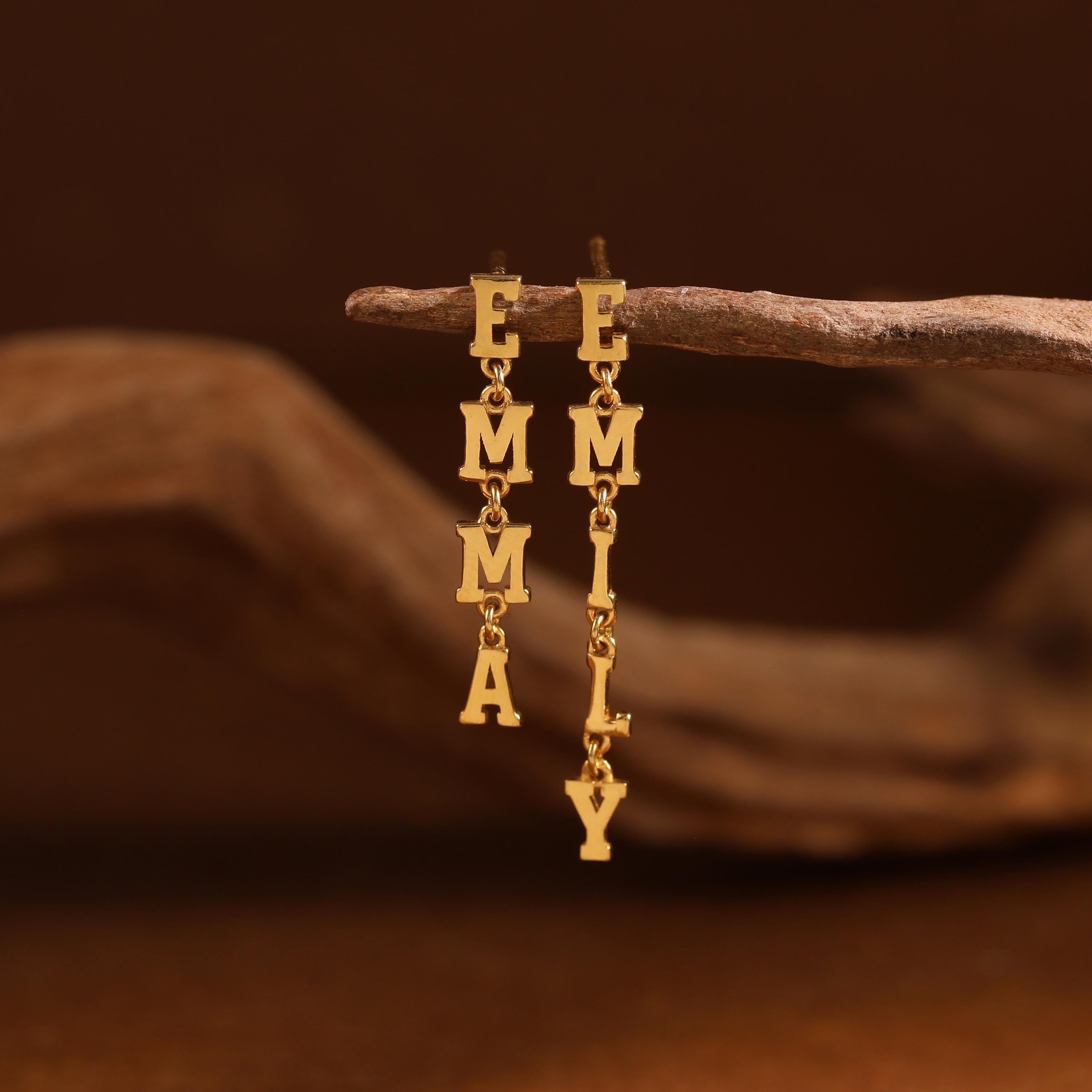 Dainty Custom Name Letter Drop Earrings in Gold or Silver