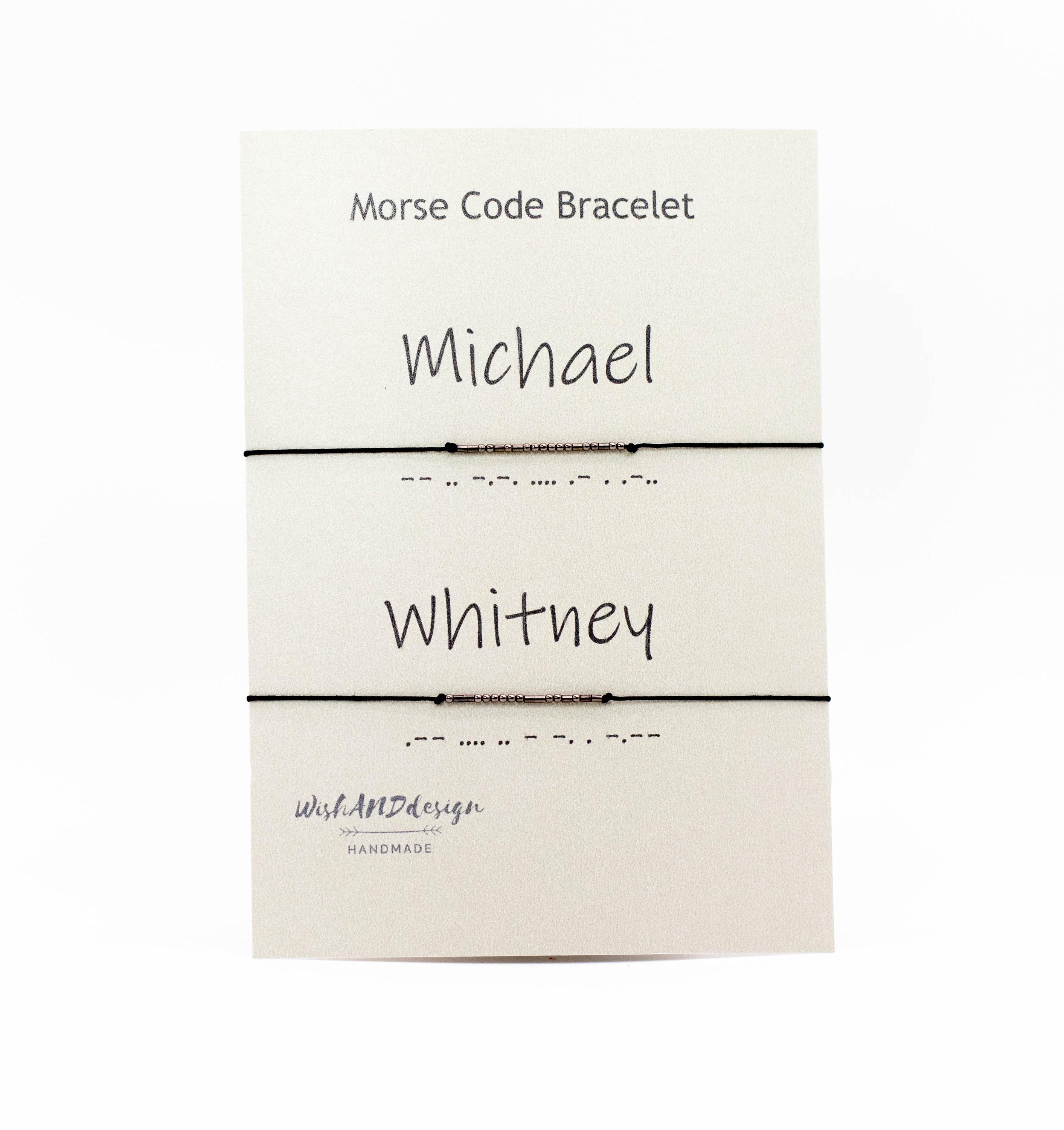 Personalized Morse Code Couple Bracelet Set in Sterling Silver and Gold