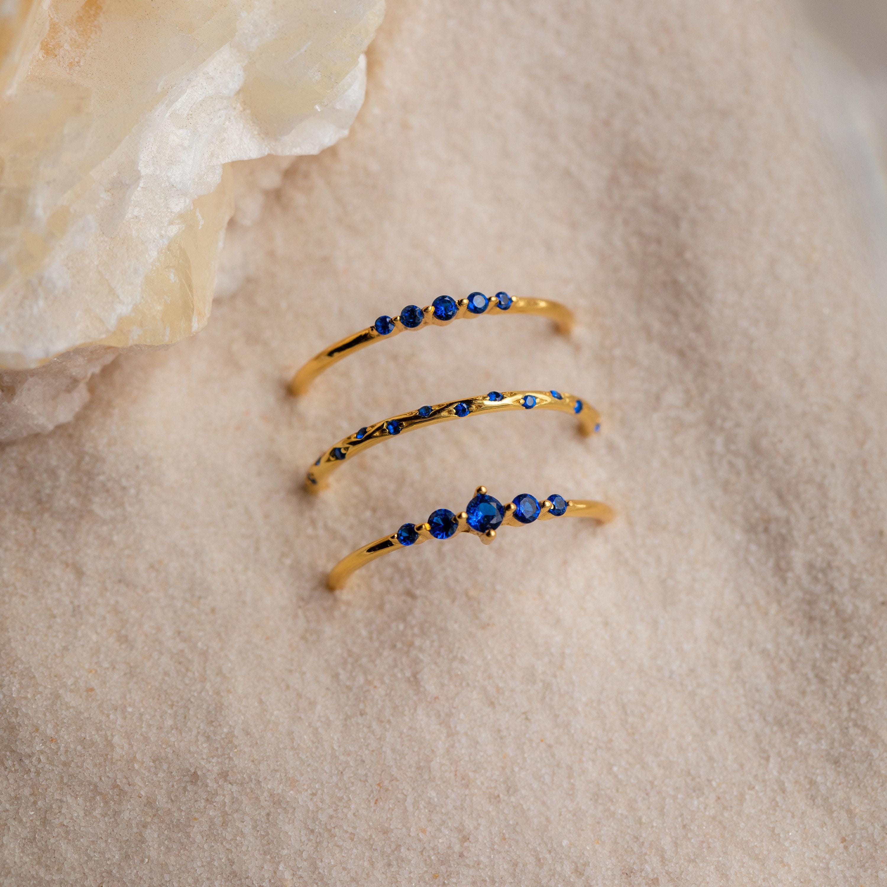 Sapphire Stacking Ring Set of 3 Blue Gemstone Bands