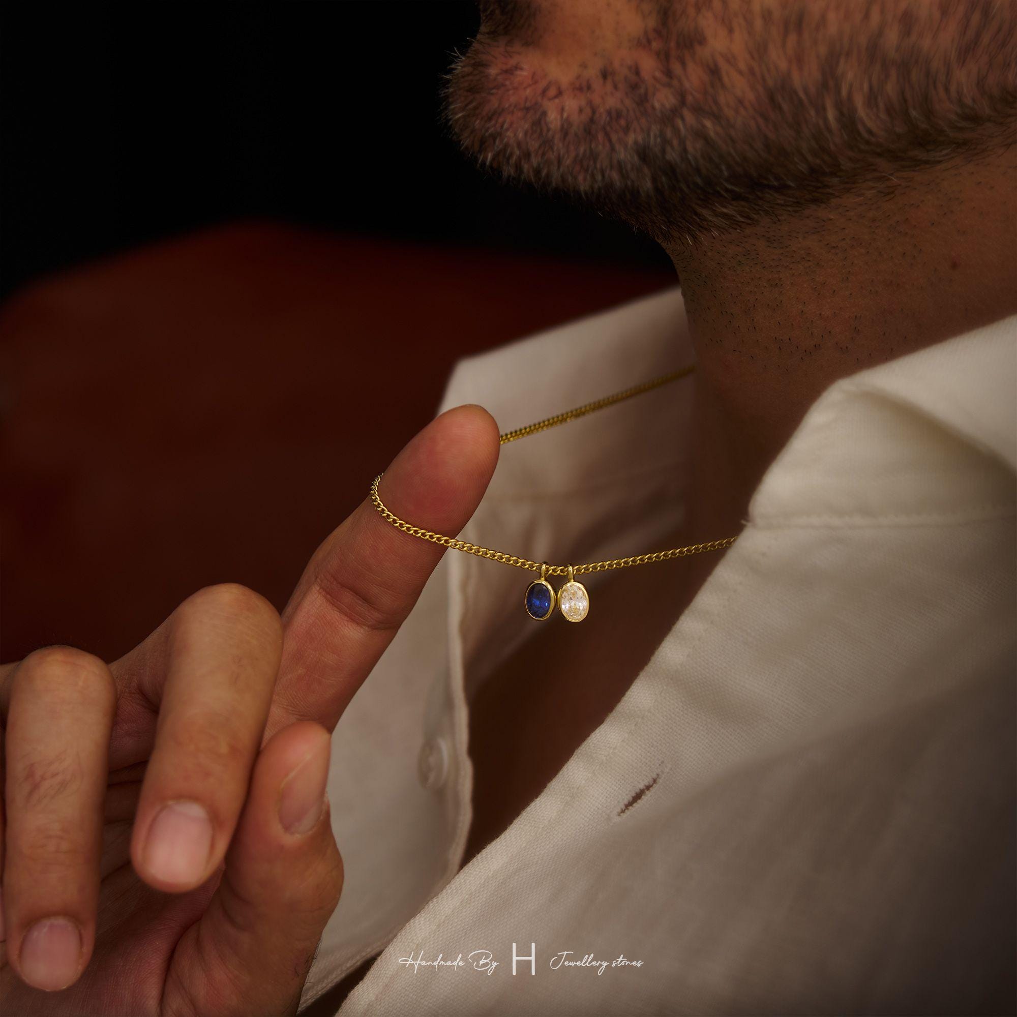 Custom Birthstone Necklace for Dad with Copper Pendant and Zircon Stone