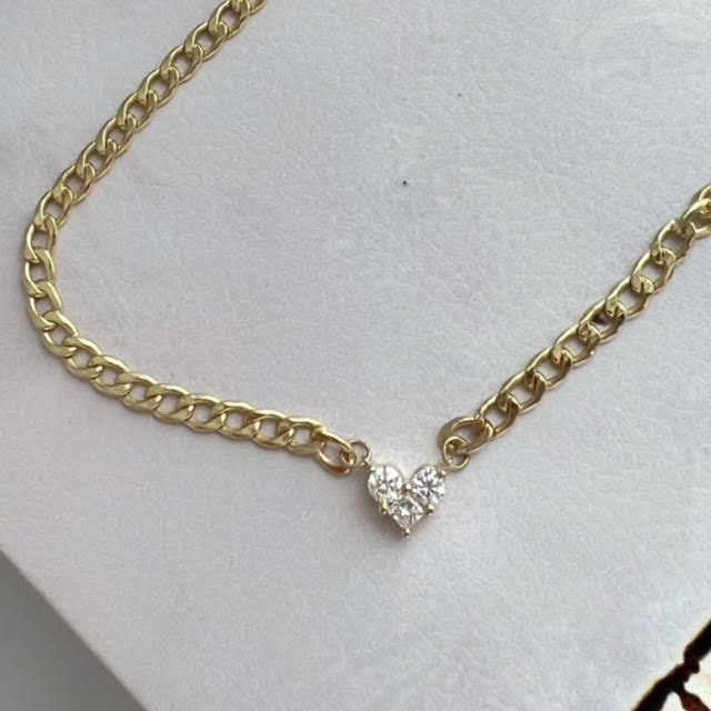 14K Gold Heart Pendant Choker with 0.5 Carat Lab Grown Diamonds