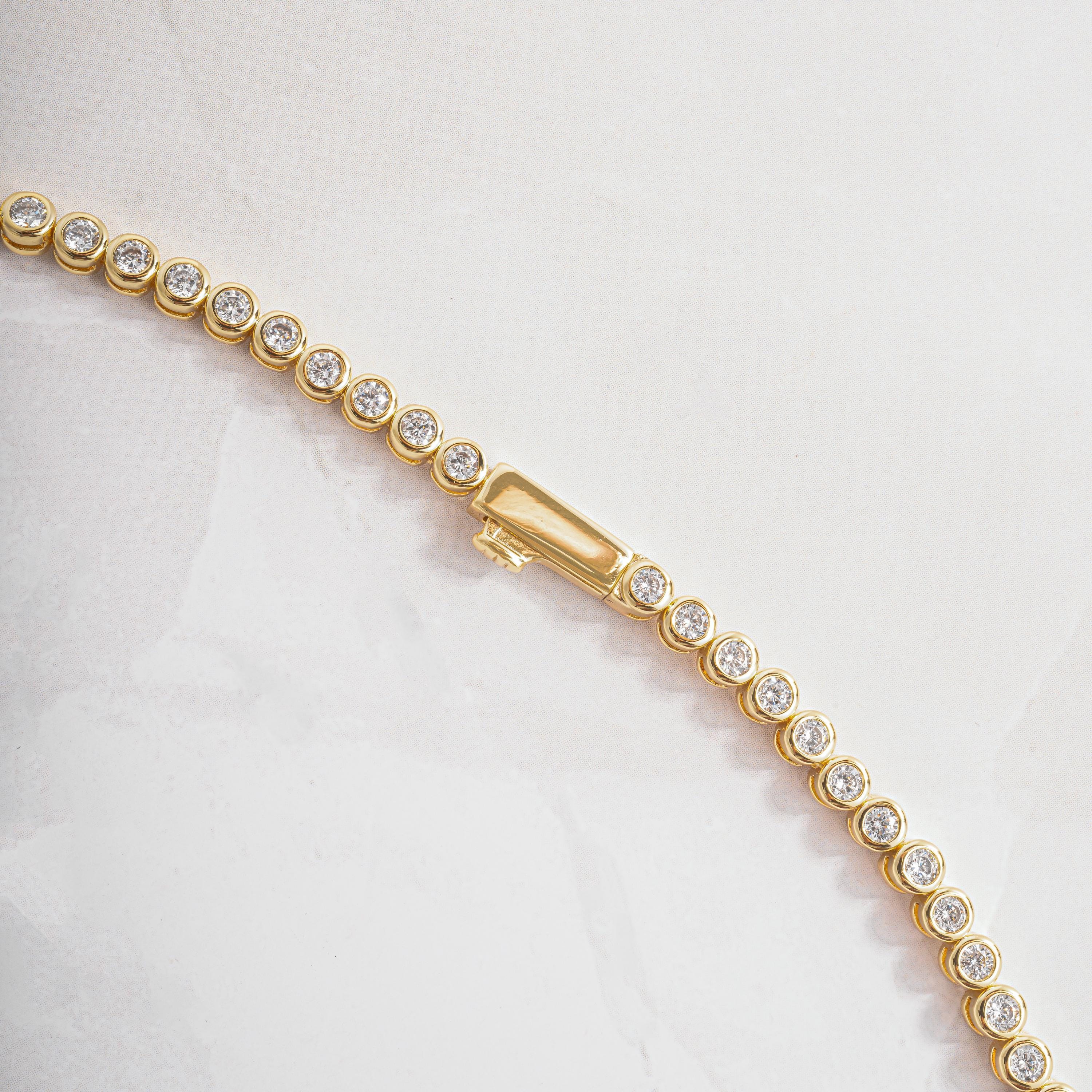 Round Bezel Cubic Zirconia Tennis Necklace with 2.5mm Stones