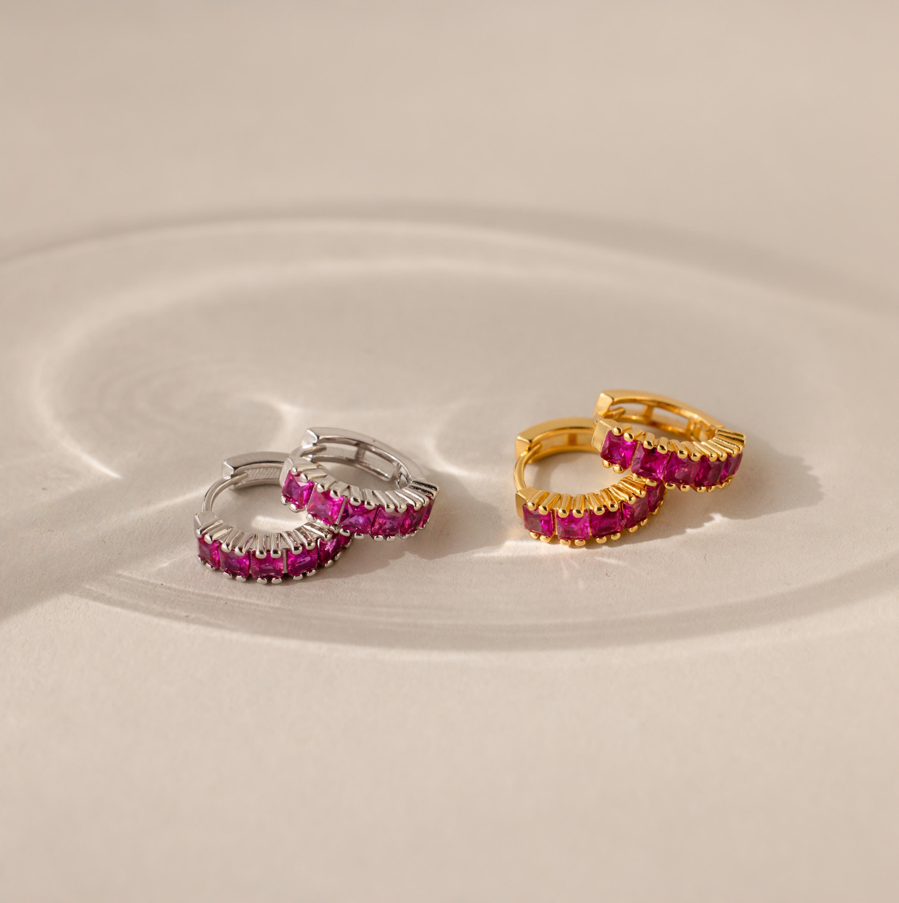 Birthstone Huggie Hoop Earrings in 18K Gold Finish and Sterling Silver