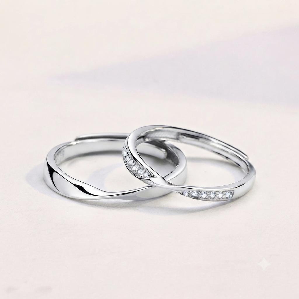 Sterling Silver Twisted Couple Ring Set