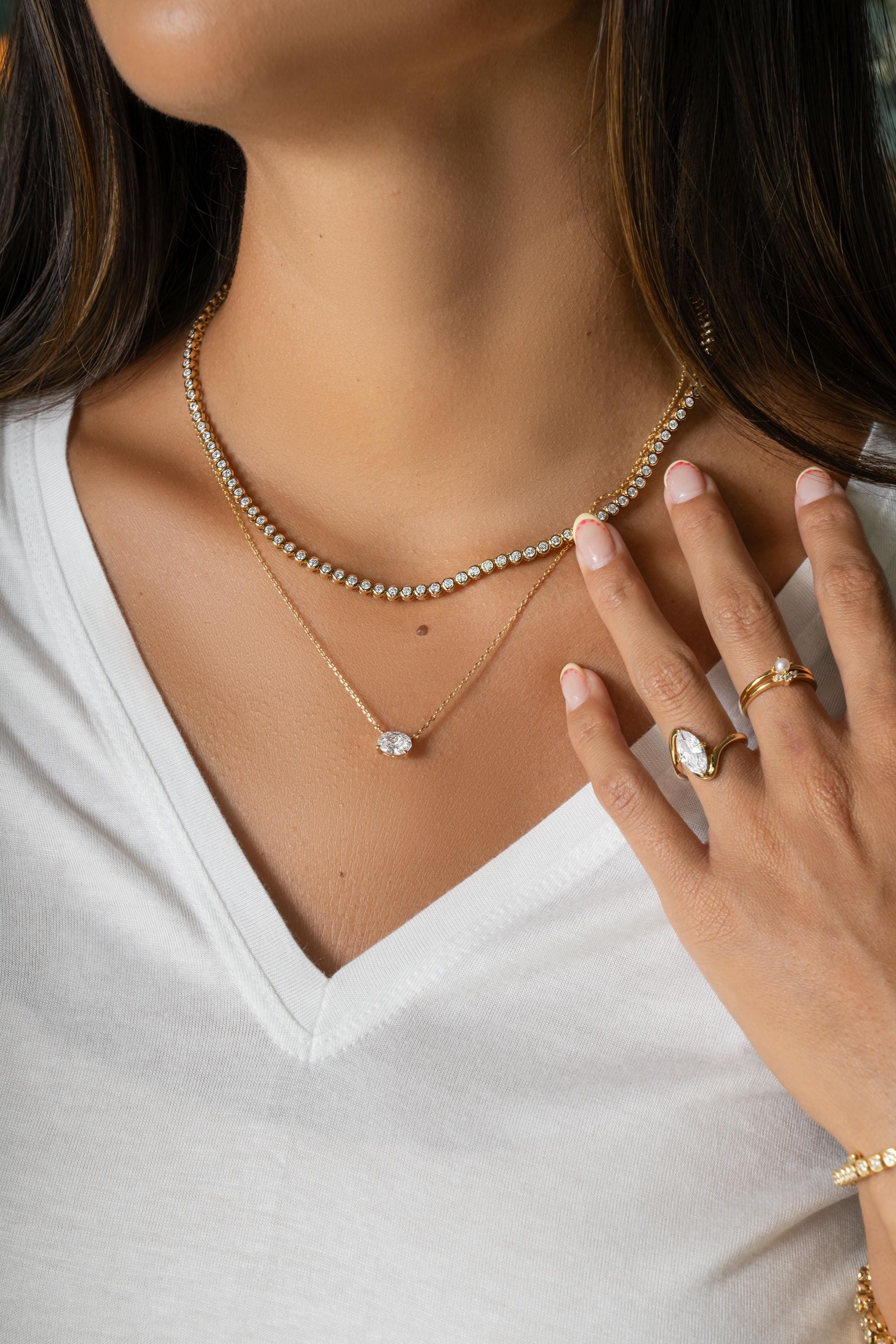Round Bezel Cubic Zirconia Tennis Necklace with 2.5mm Stones