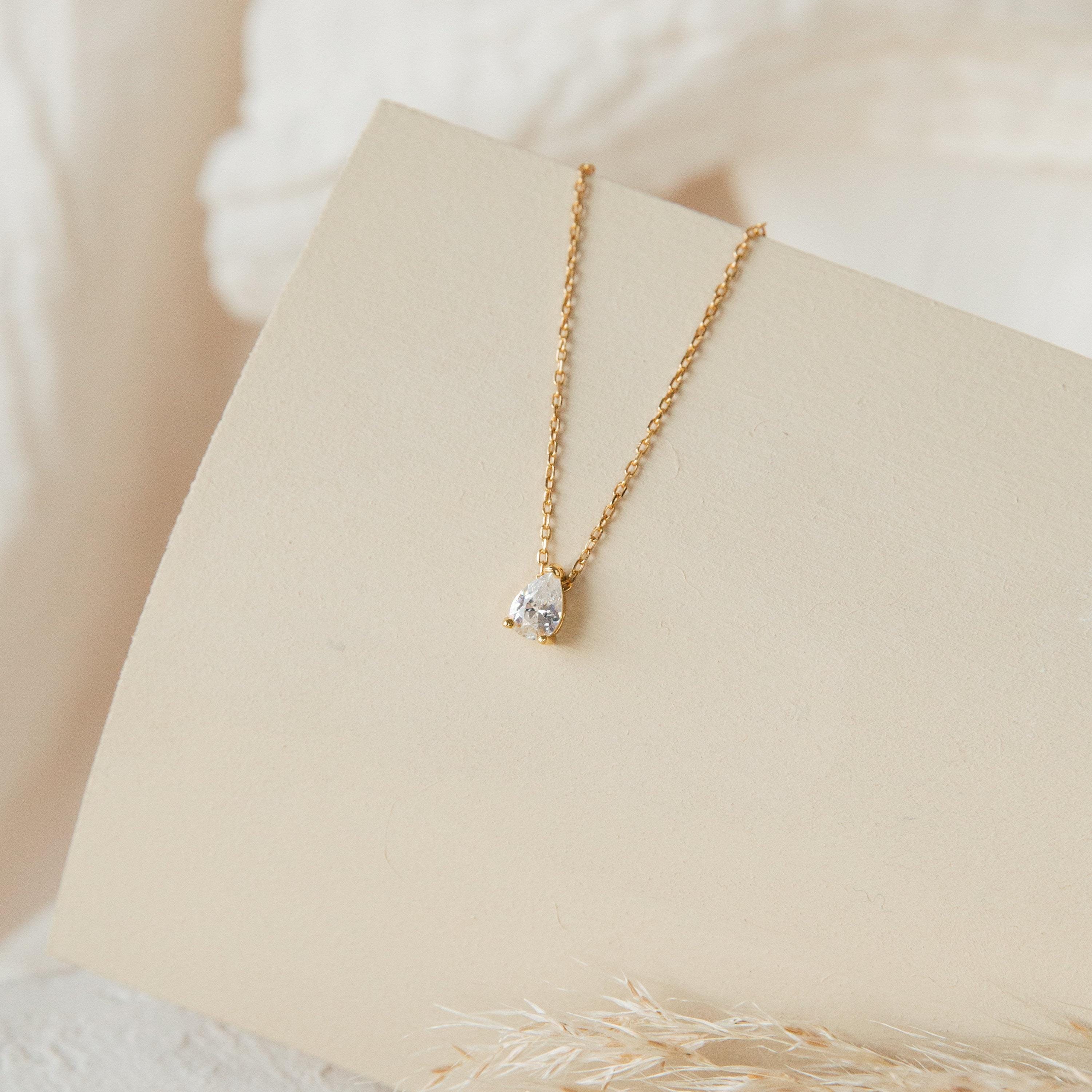 Pear Cut Teardrop Pendant Necklace in 925 Sterling Silver, 18K Gold Plated