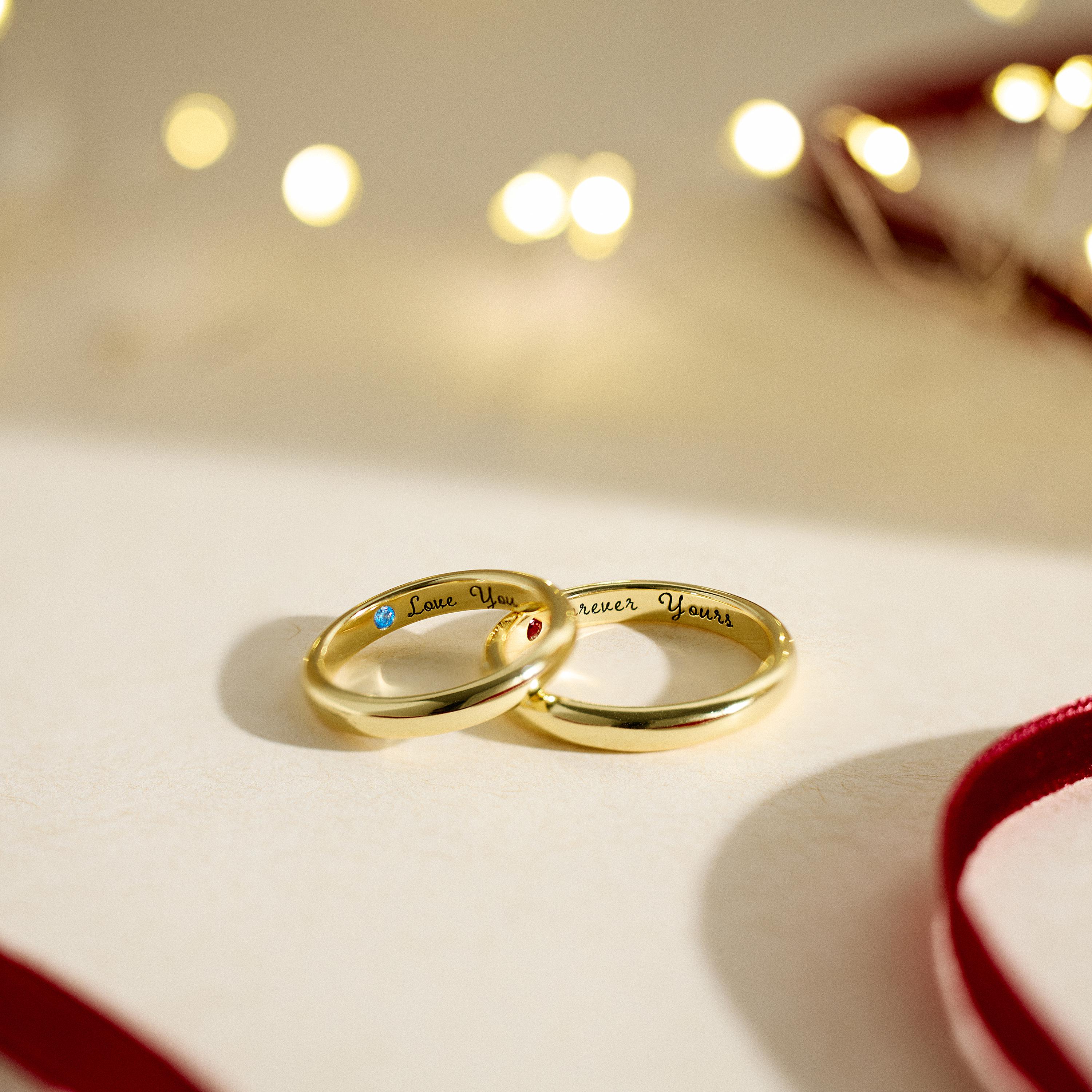 Personalized Birthstone Band Ring with Inside Engraving