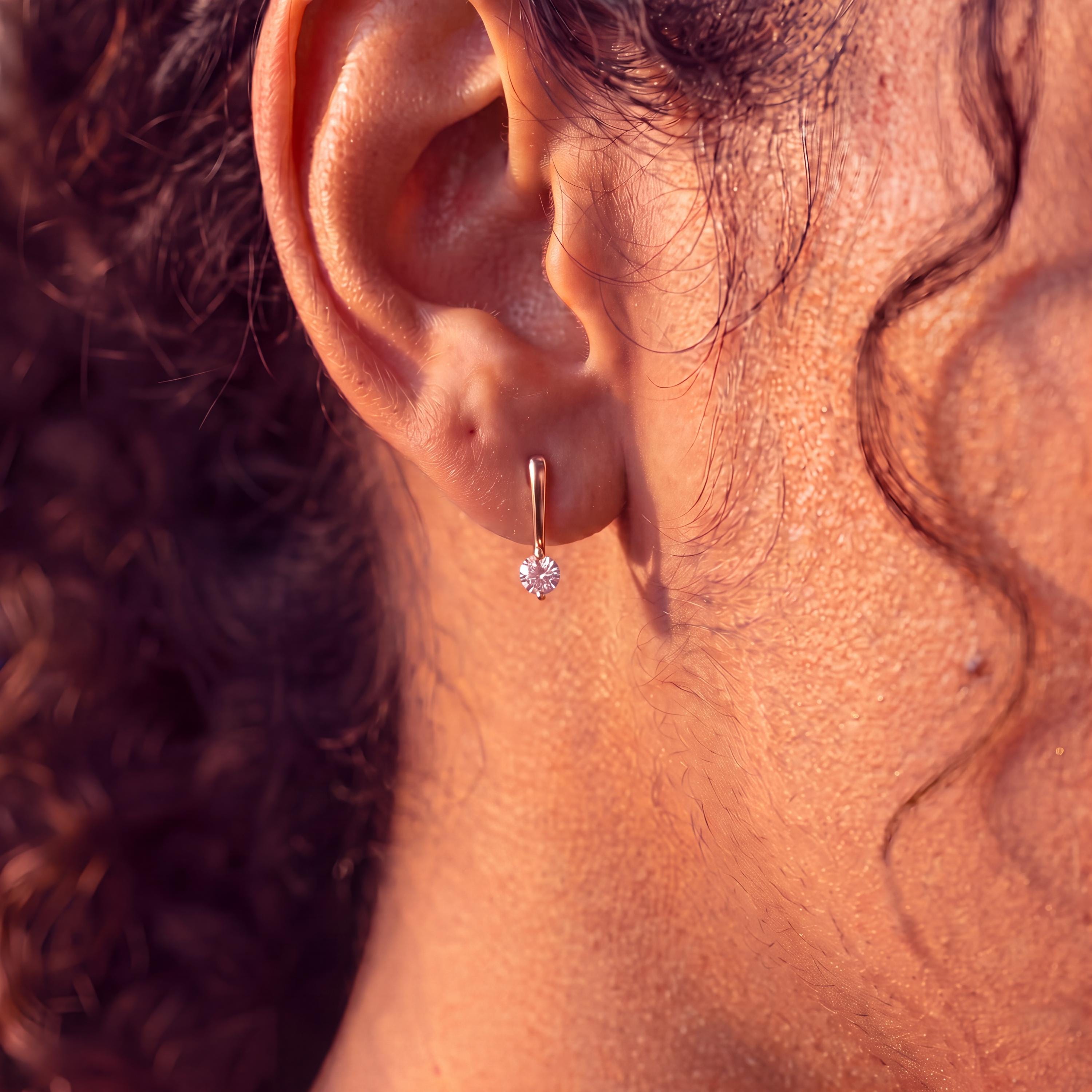 Minimalist Vertical Bar Drop Earrings with a Round Cubic Zirconia Solitaire