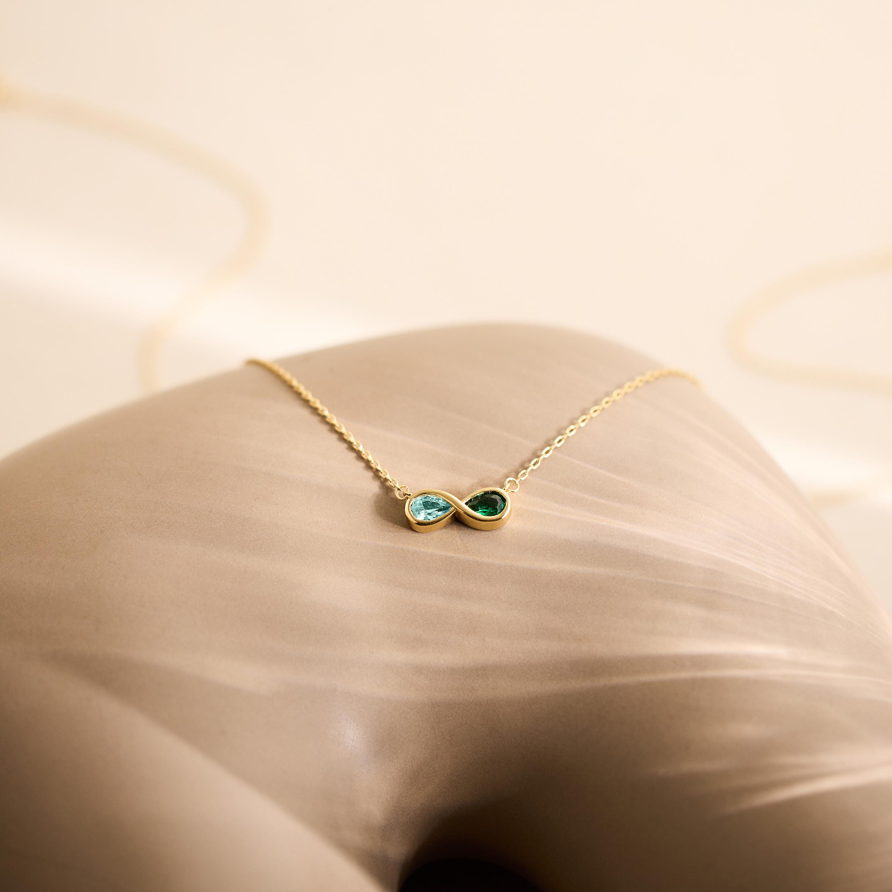 Custom Infinity Birthstone Necklace with Two Stones for Couples