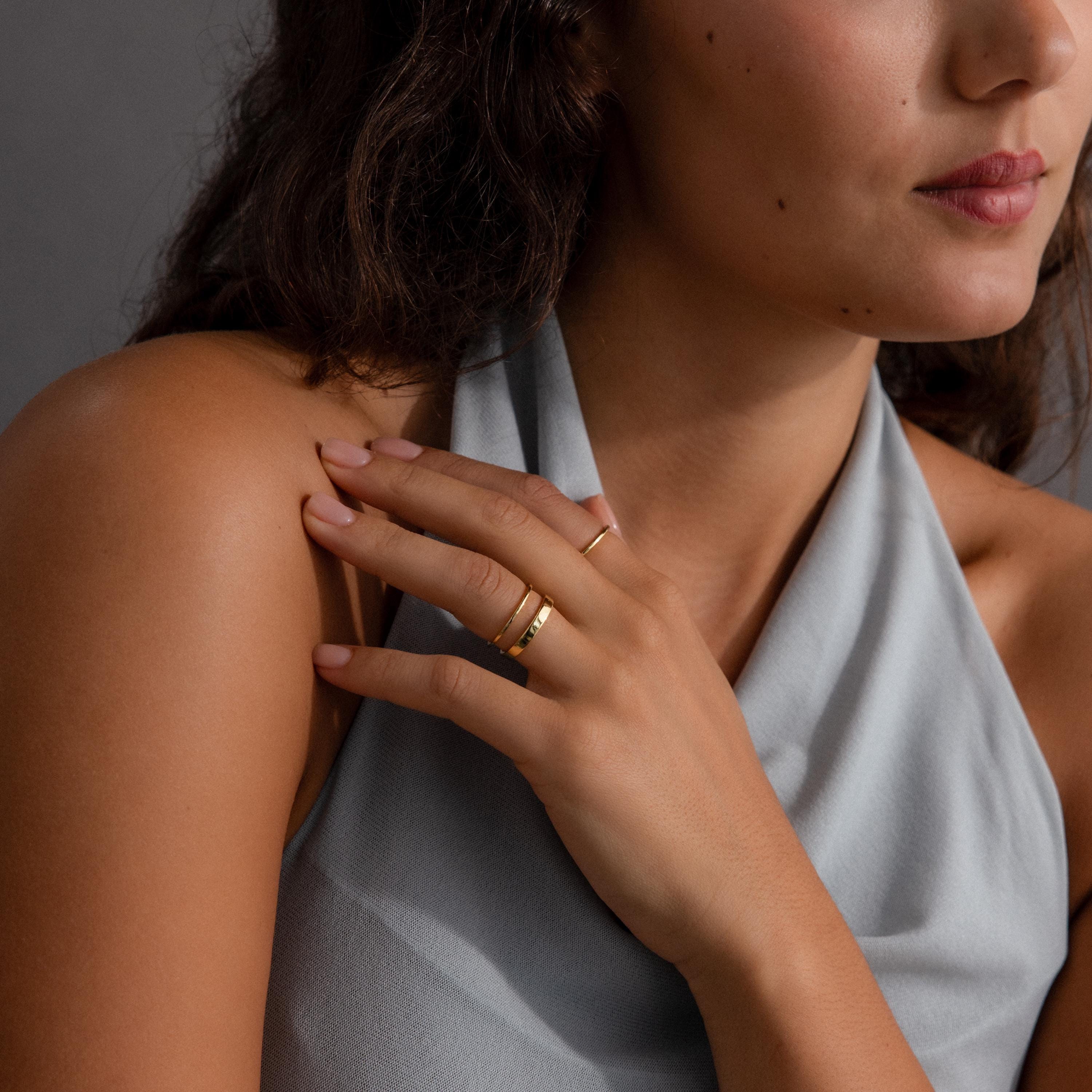 Minimalist Gold Stacking Ring Set of 3 Bands