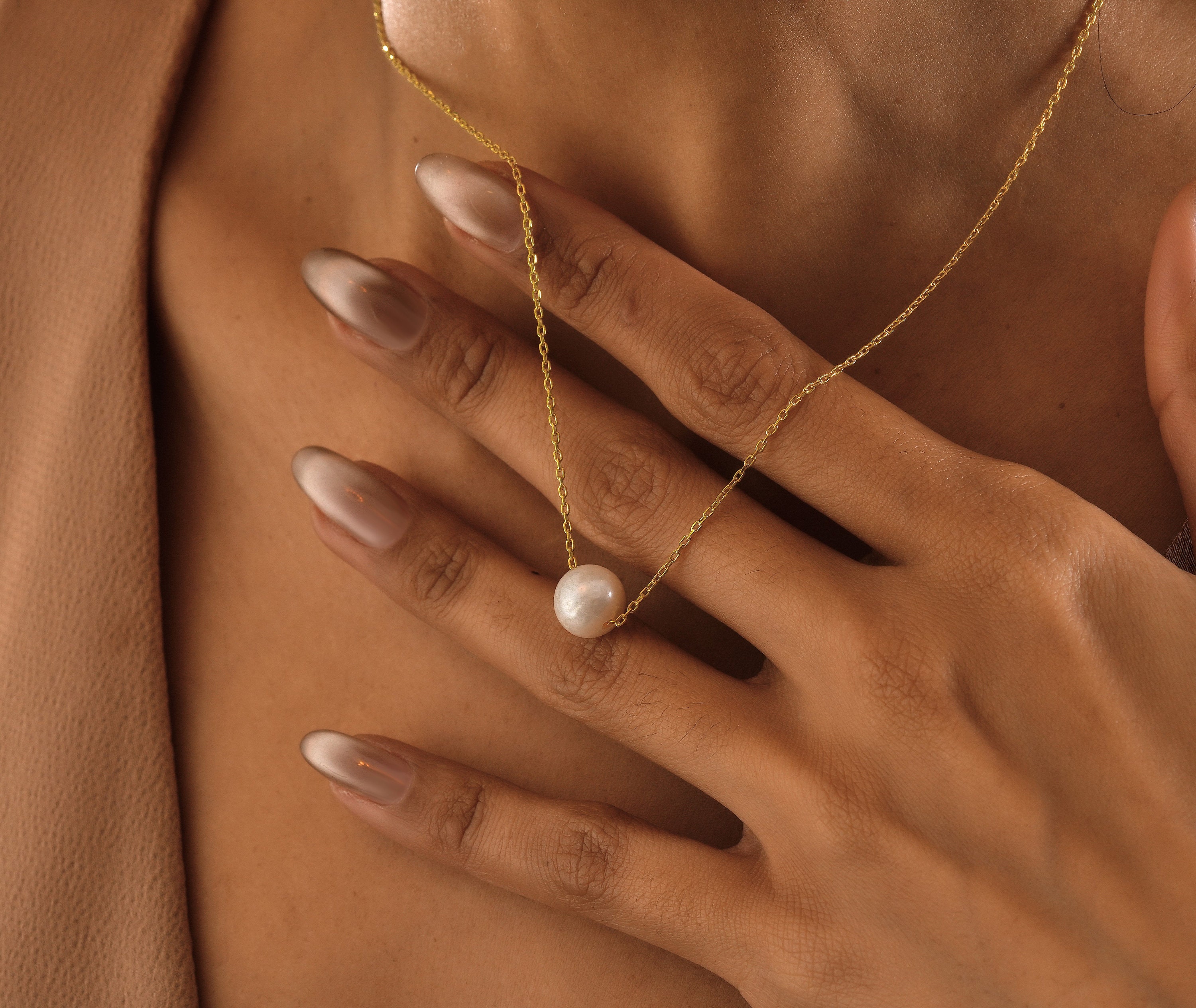 14K Gold Freshwater Pearl Necklace, Adjustable Chain
