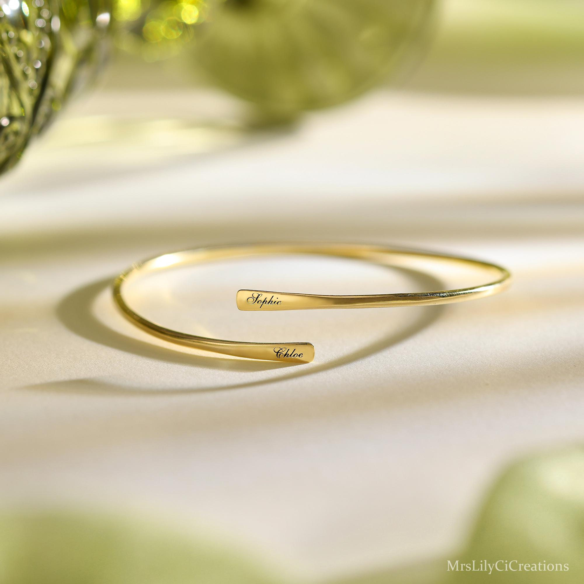 Custom Engraved Double Name Bar Bracelet in Hypoallergenic Brass