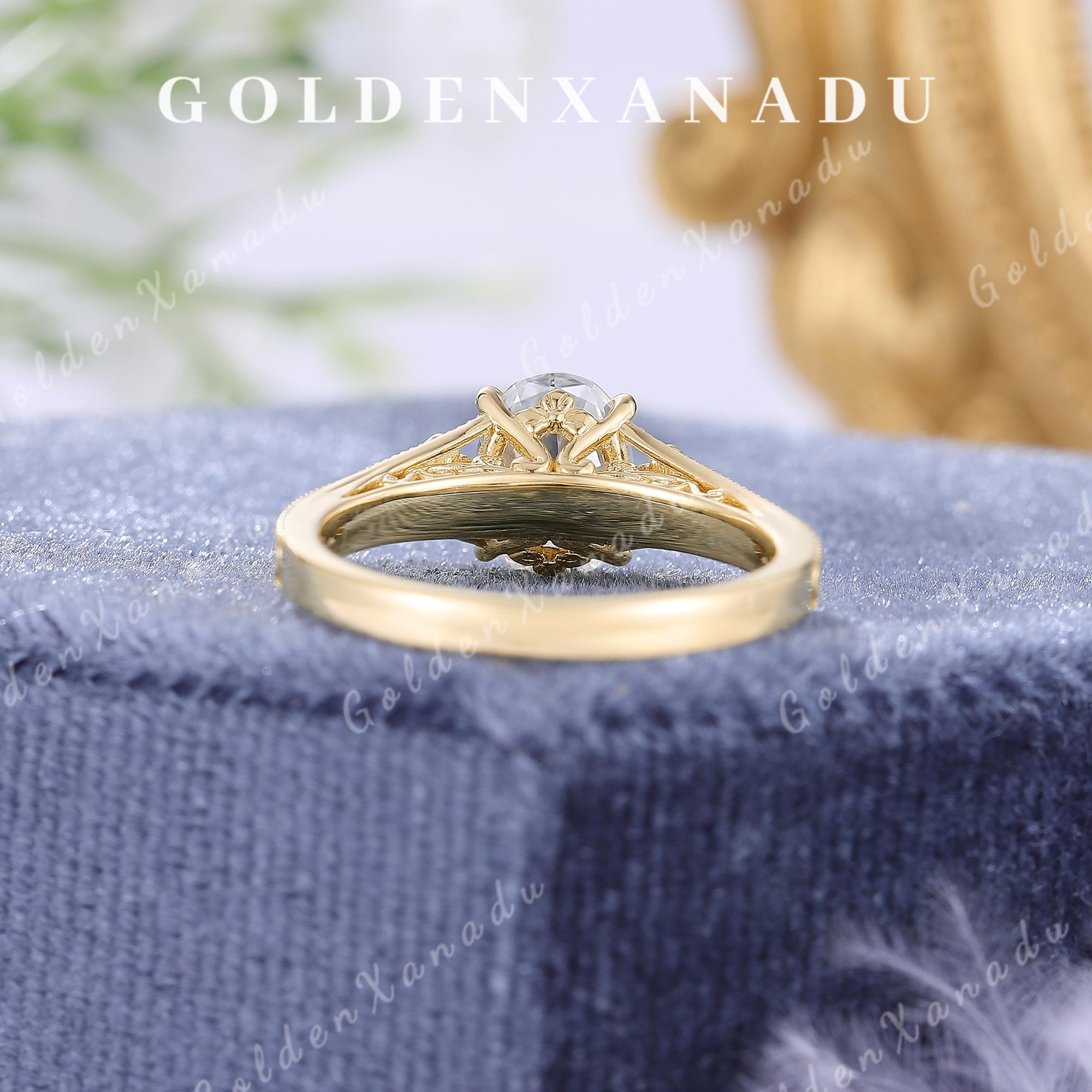 Vintage Floral Moissanite Engagement Ring, Oval Cut