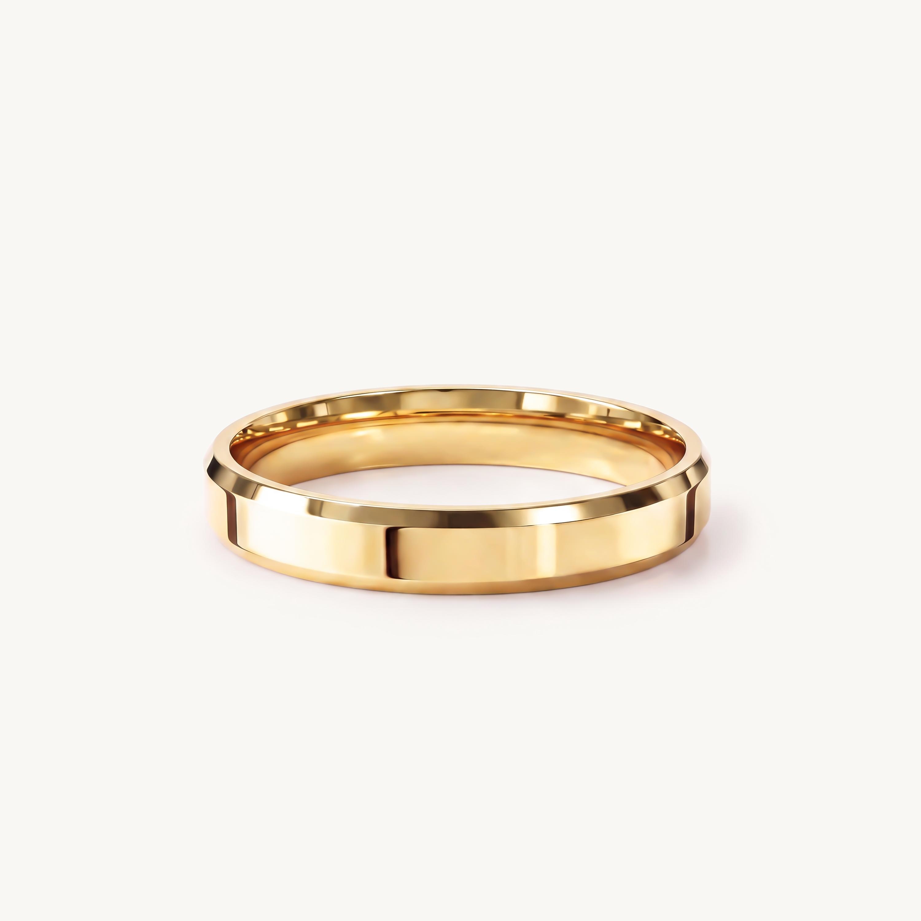 14k Gold Beveled Edge Flat Wedding Band, 2mm to 8mm
