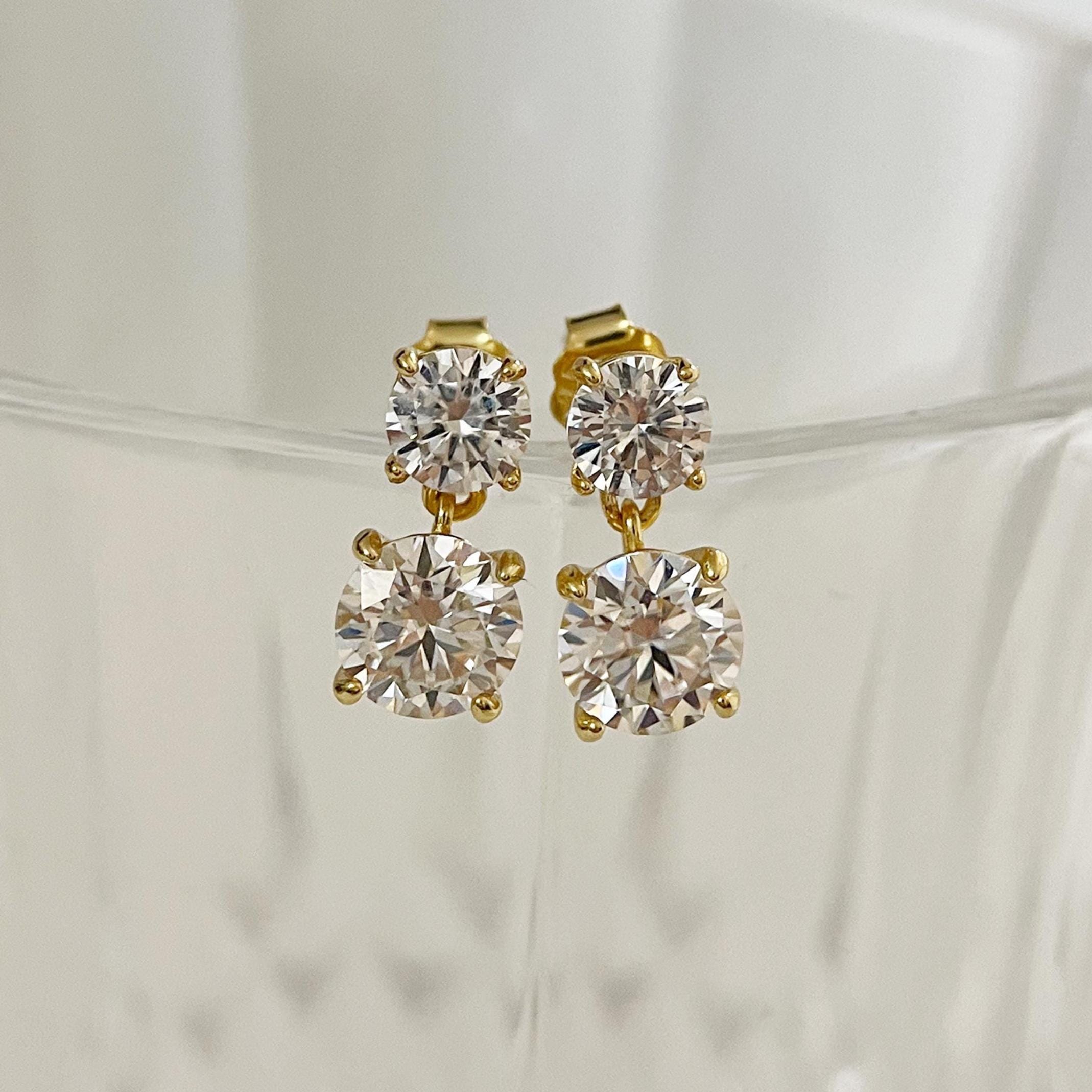 Certified Moissanite Double Drop Earrings in 925 Sterling Silver