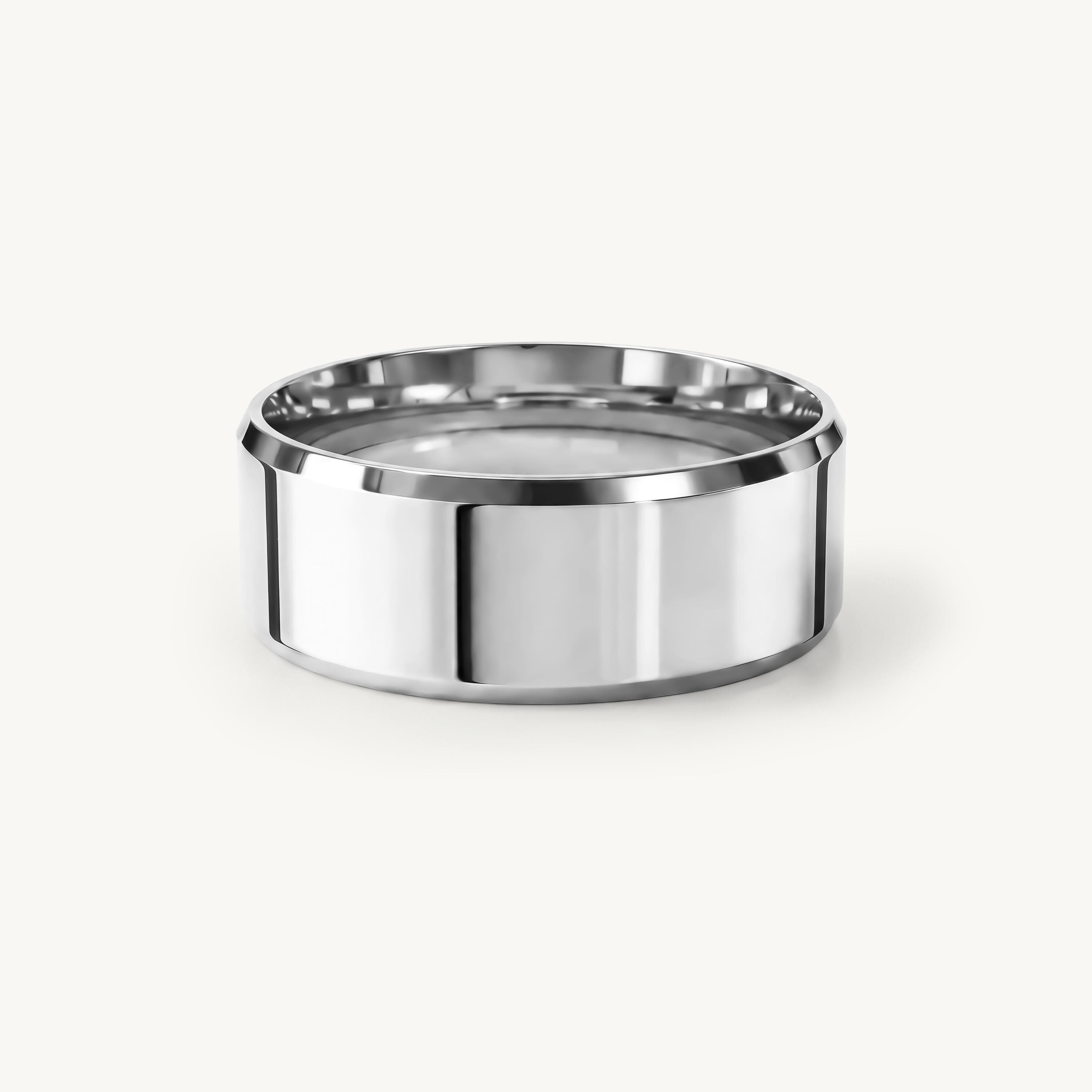 14k Gold Beveled Edge Flat Wedding Band, 2mm to 8mm