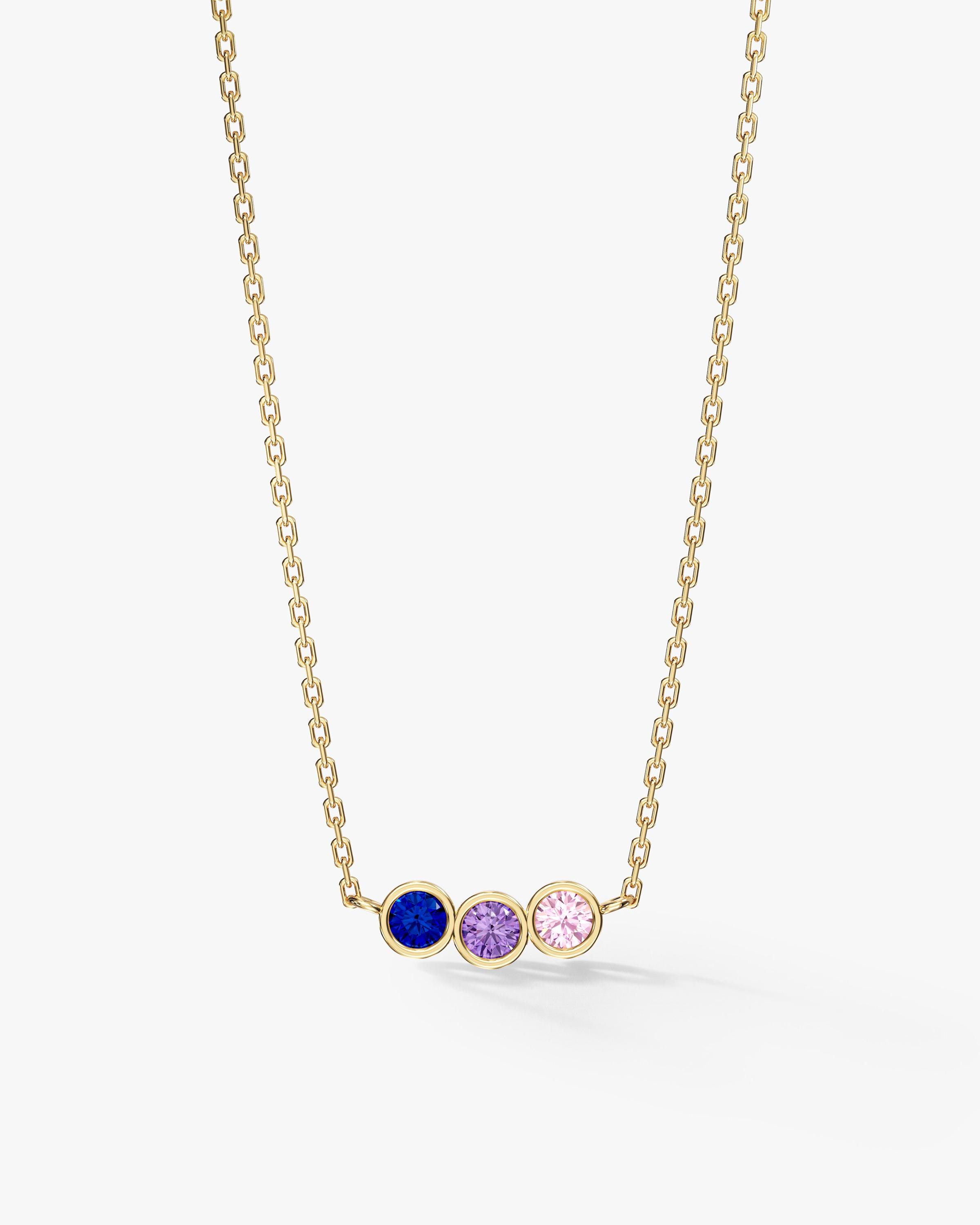 Bezel Family Birthstone Necklace in Sterling Silver