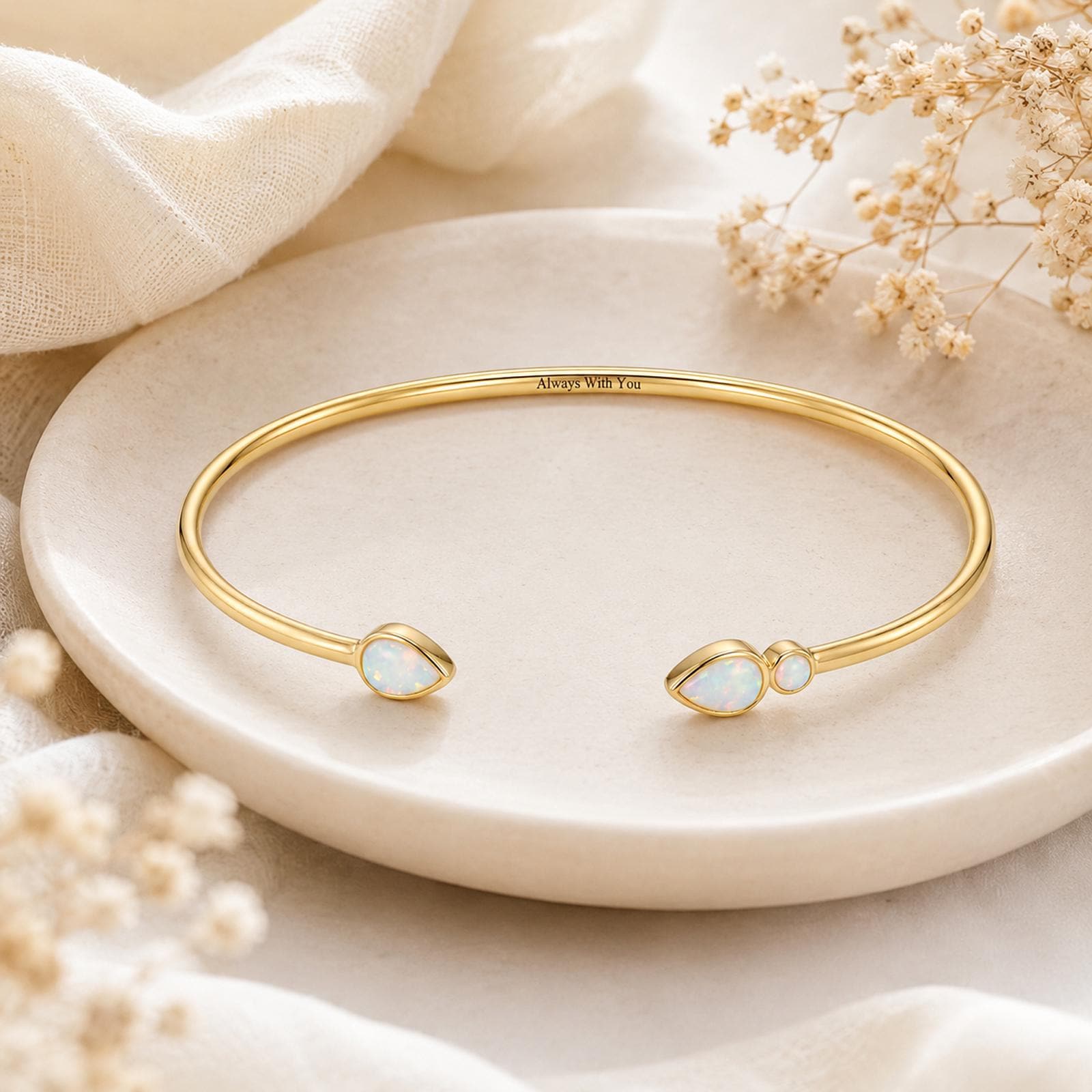 Personalized Opal Cuff Bangle in 18K Gold Plated Copper