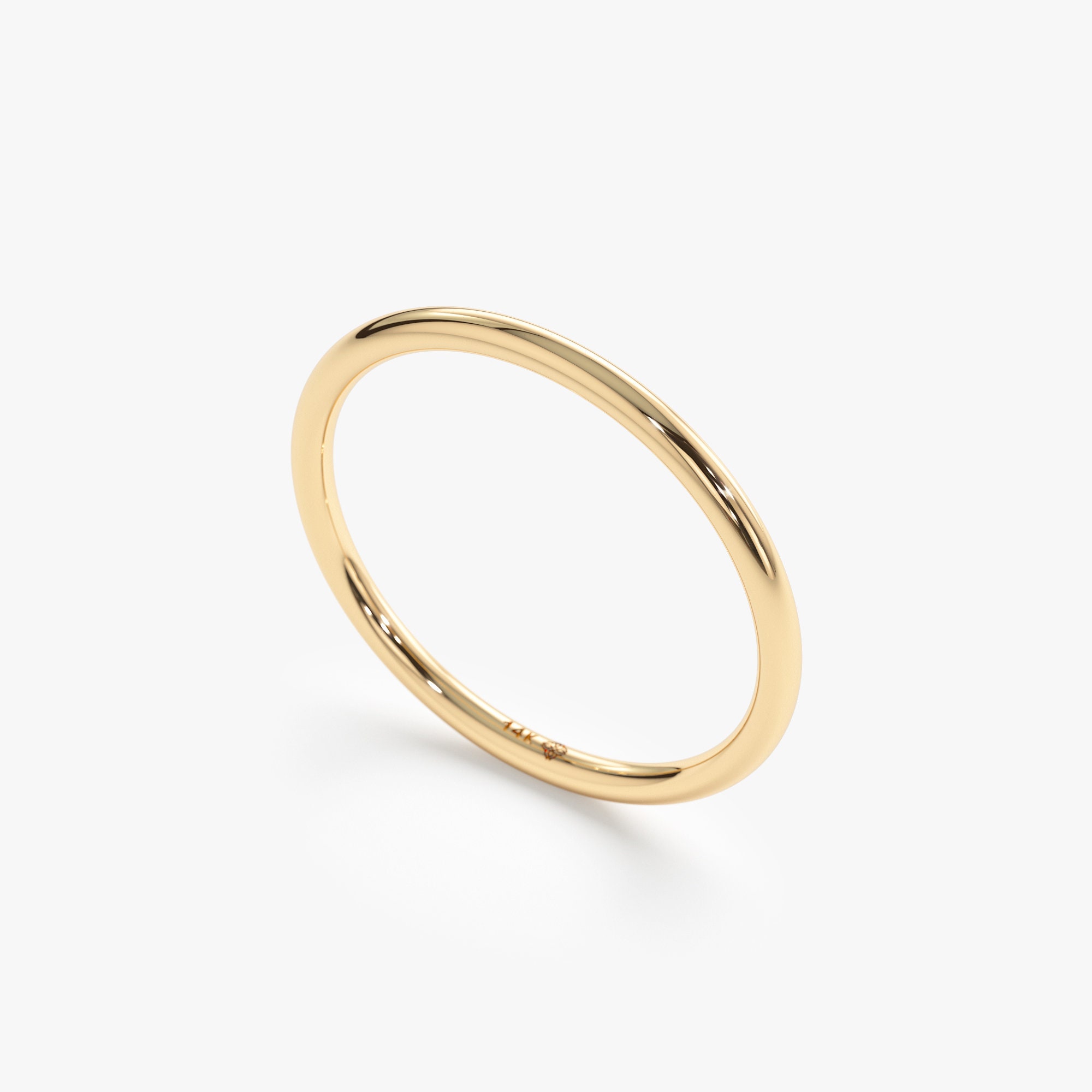 14K Gold Thin Plain Wedding Band, 1.2mm