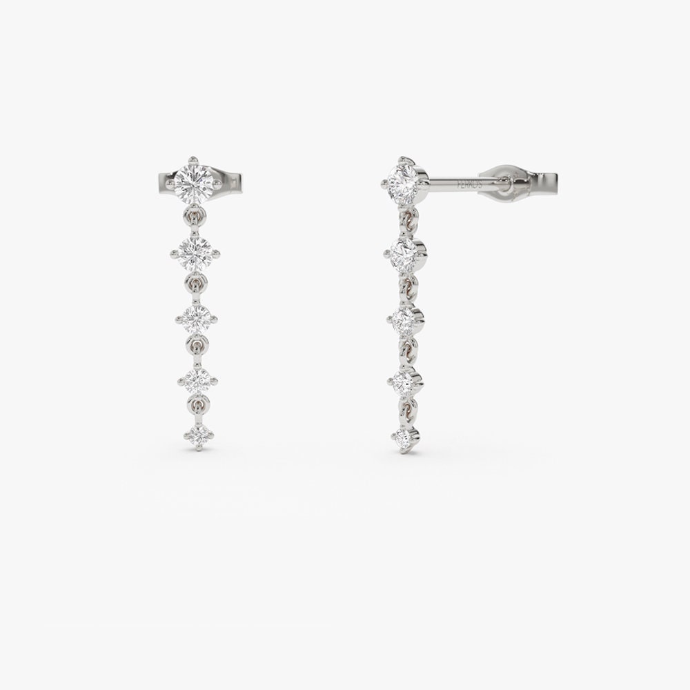 14K Gold Dangling Four Prong Natural Diamond Drop Earrings