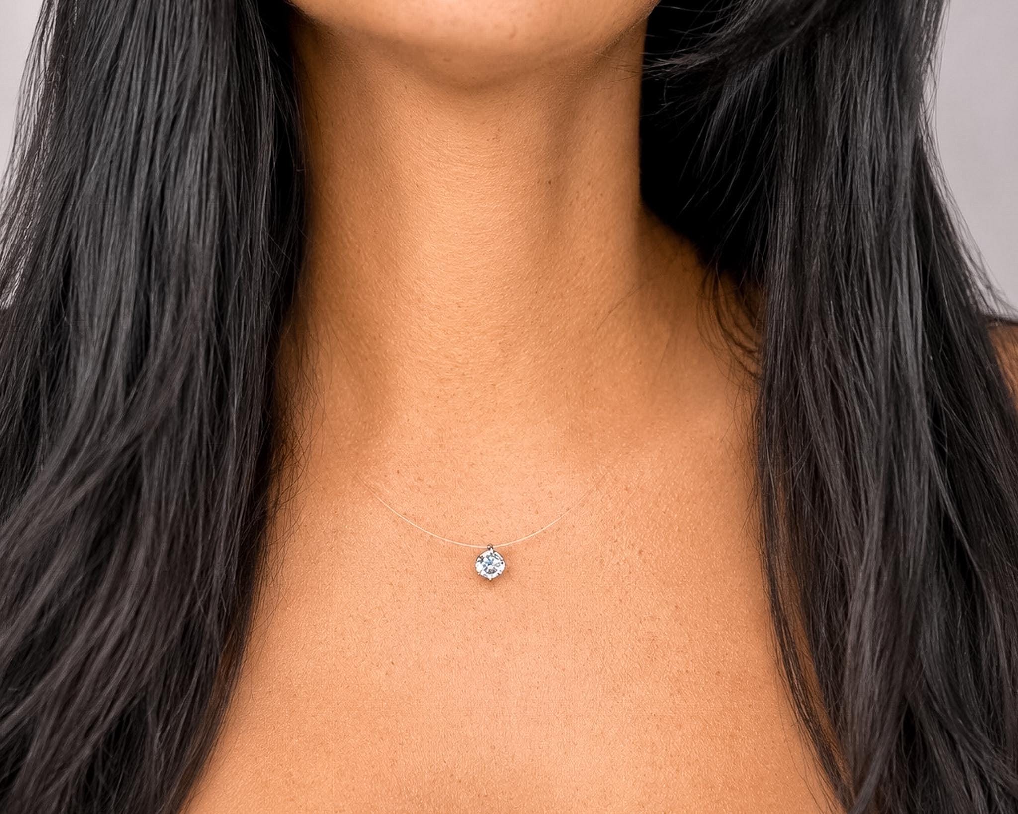 925 Sterling Silver Floating Cubic Zirconia Solitaire Choker