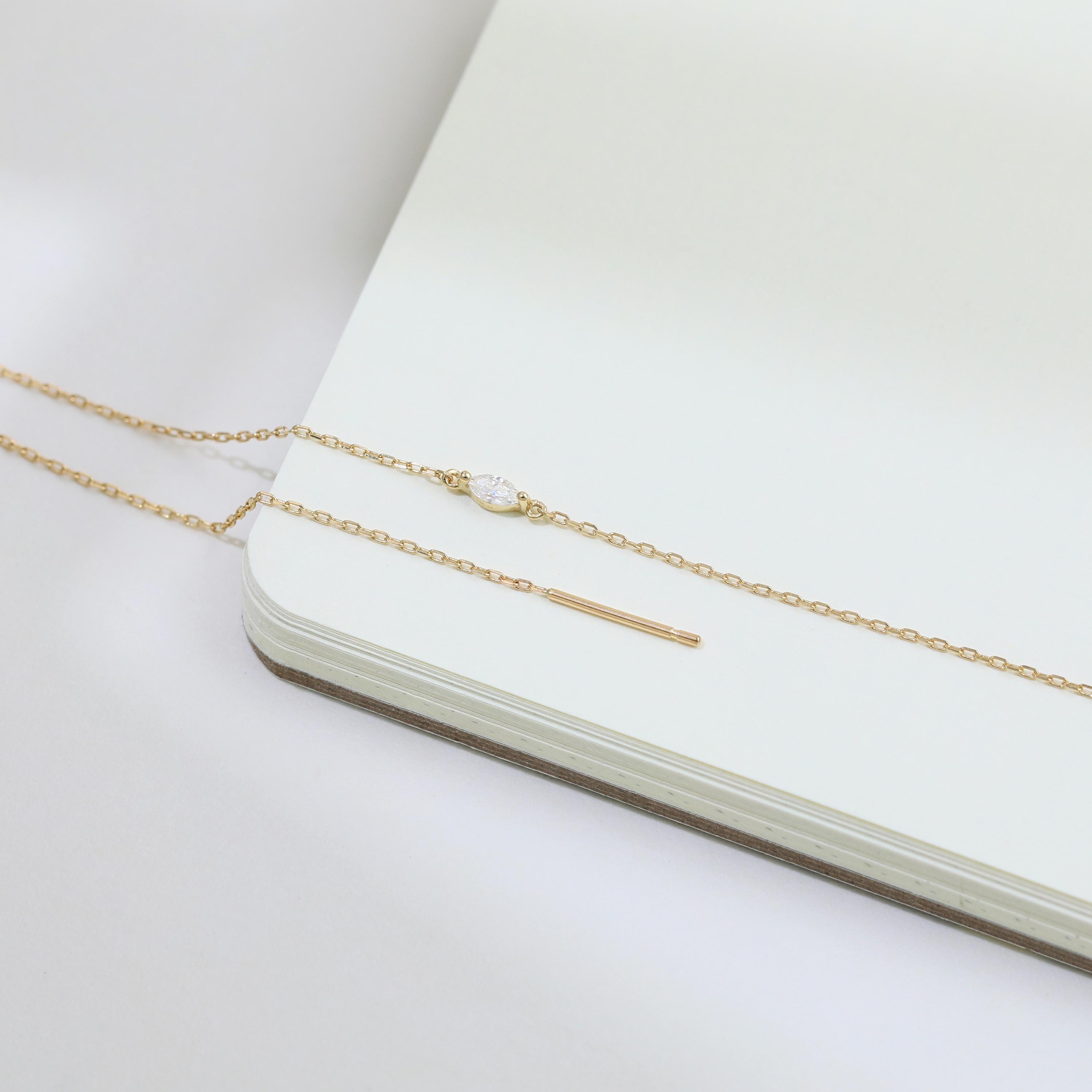 14K Solid Gold Moissanite Chain Threader Earring for Cartilage and Lobe