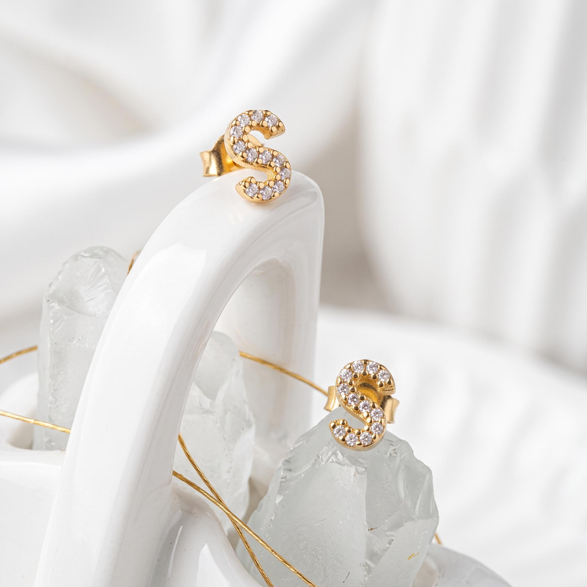 Petite Initial Stud Earrings with Zircon Accents
