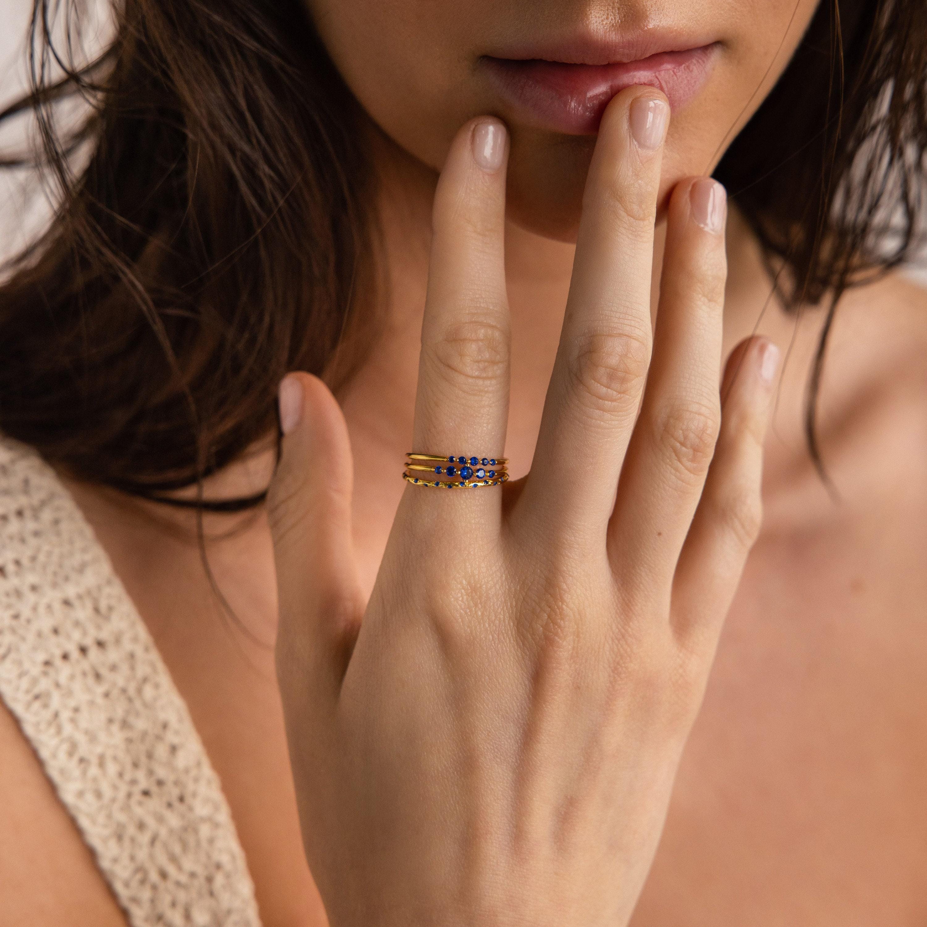 Sapphire Stacking Ring Set of 3 Blue Gemstone Bands