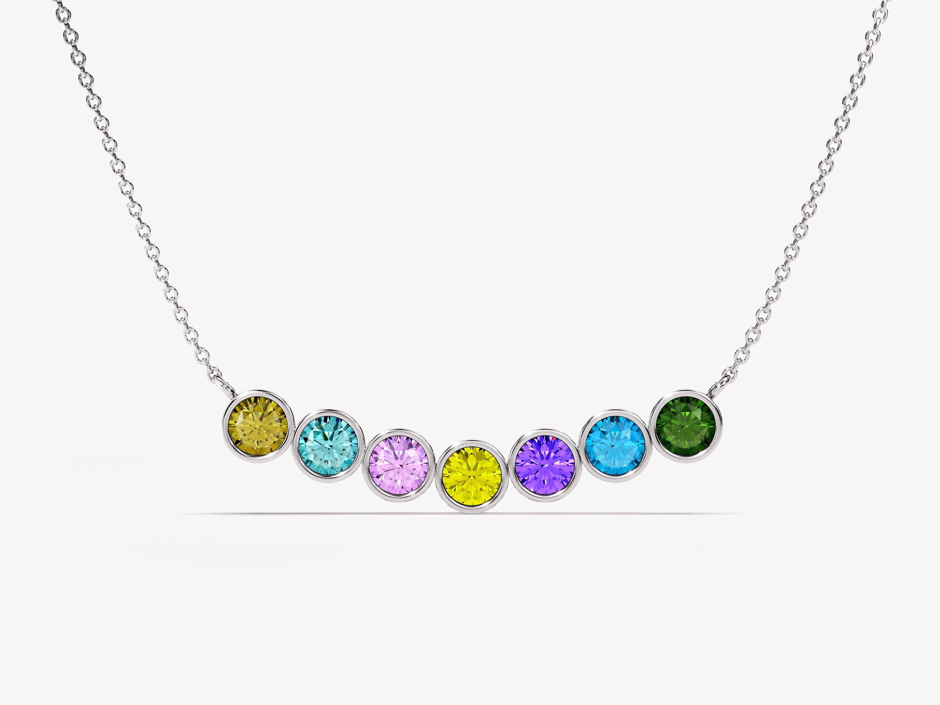Bezel Family Birthstone Necklace in Sterling Silver