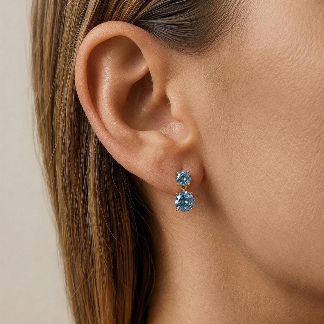 Certified Moissanite Double Drop Earrings in 925 Sterling Silver
