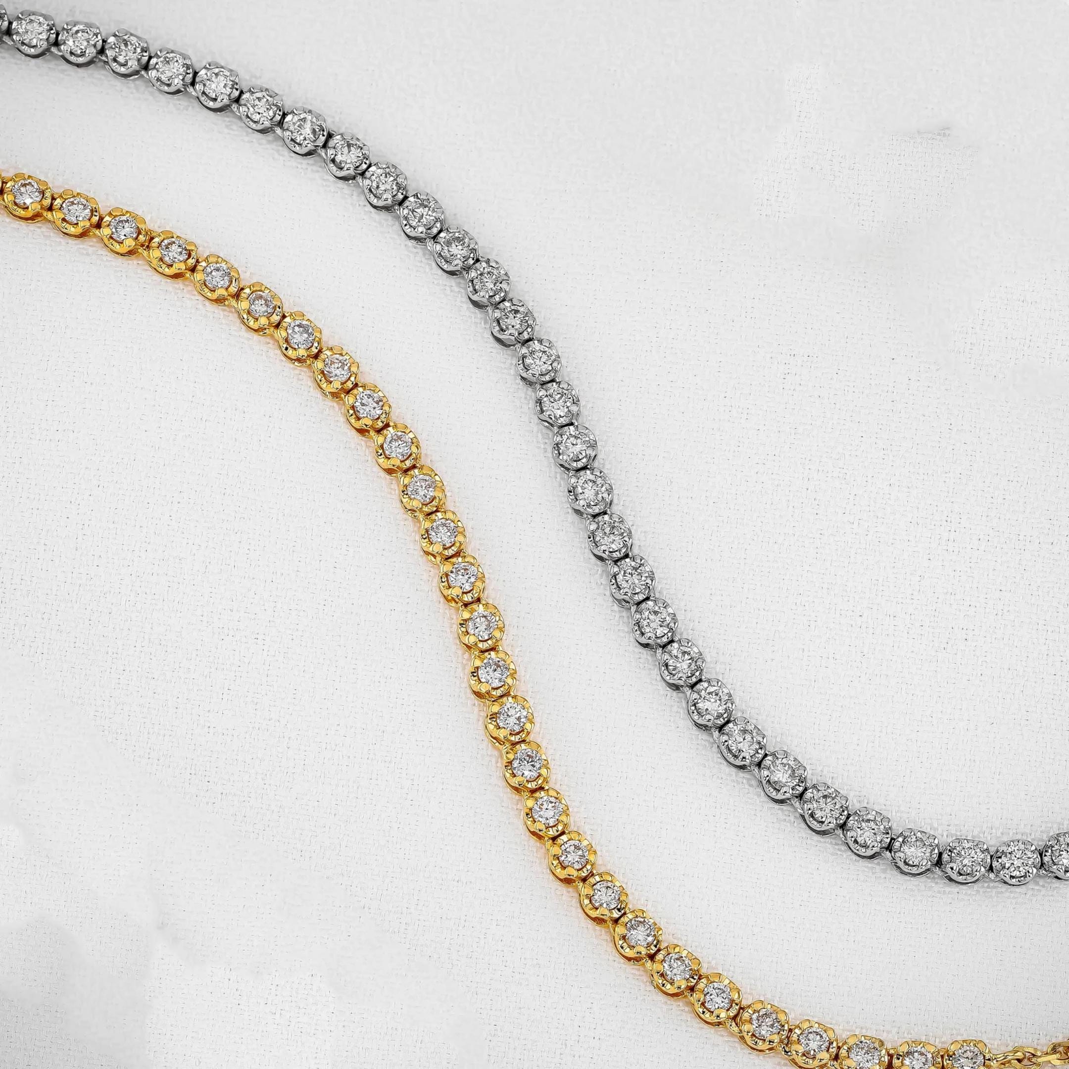 14K Gold Natural Diamond Tennis Choker Necklace with Adjustable Drawstring