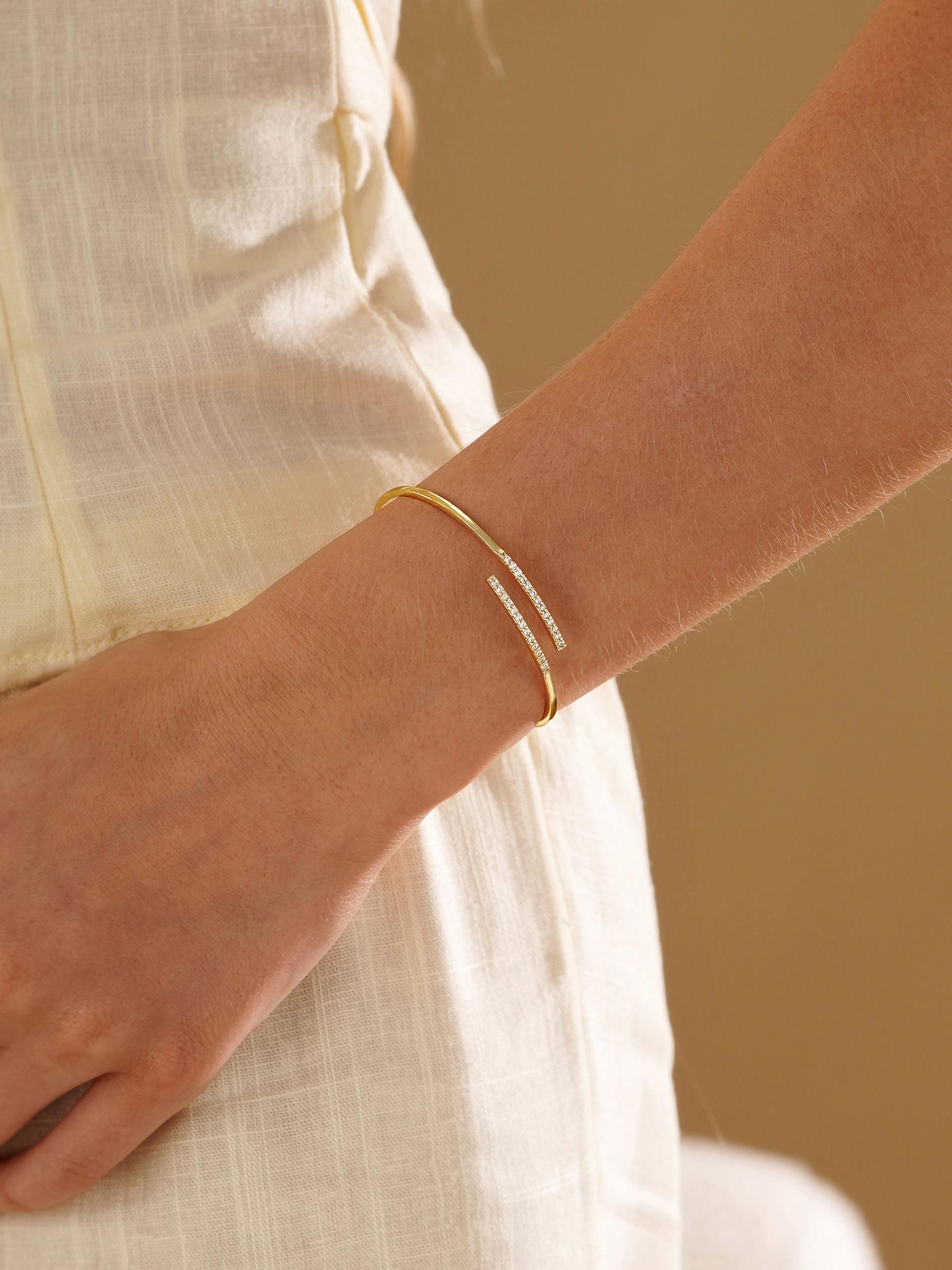 Minimalist Diamond Bangle in Gold Plated Finish