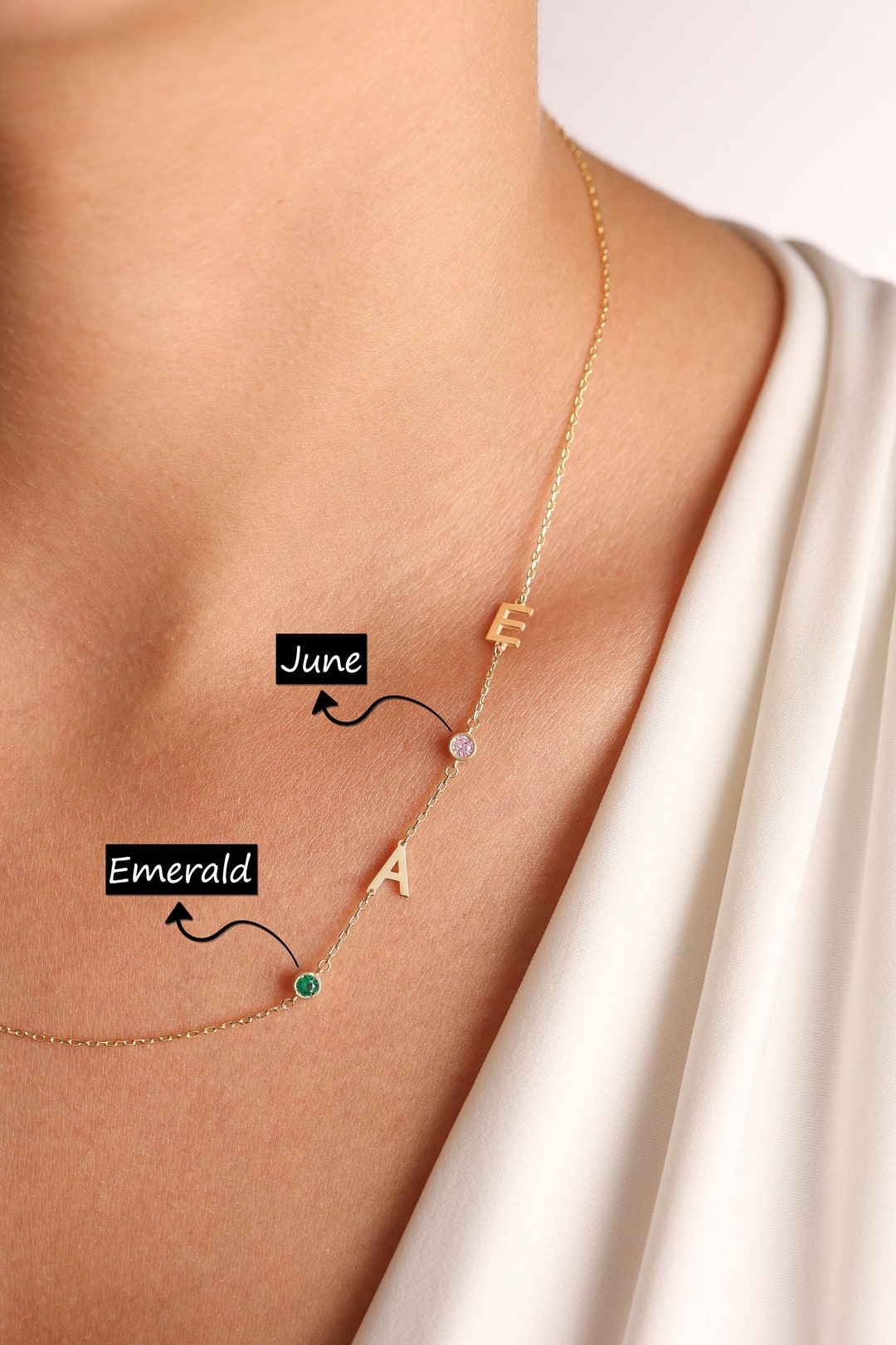 Initial and Birthstone Letter Necklace in Gold Plated Sterling Silver