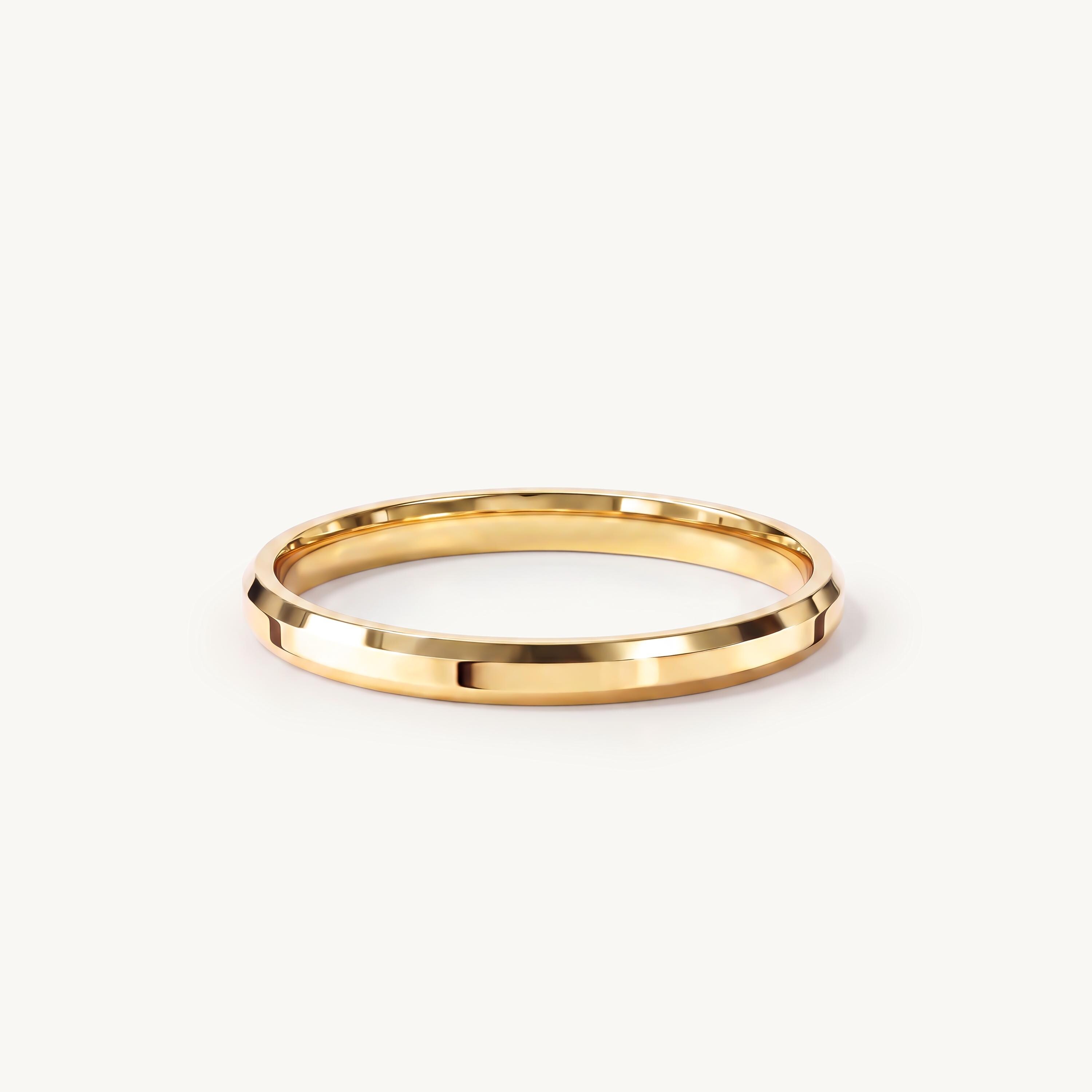 14k Gold Beveled Edge Flat Wedding Band, 2mm to 8mm
