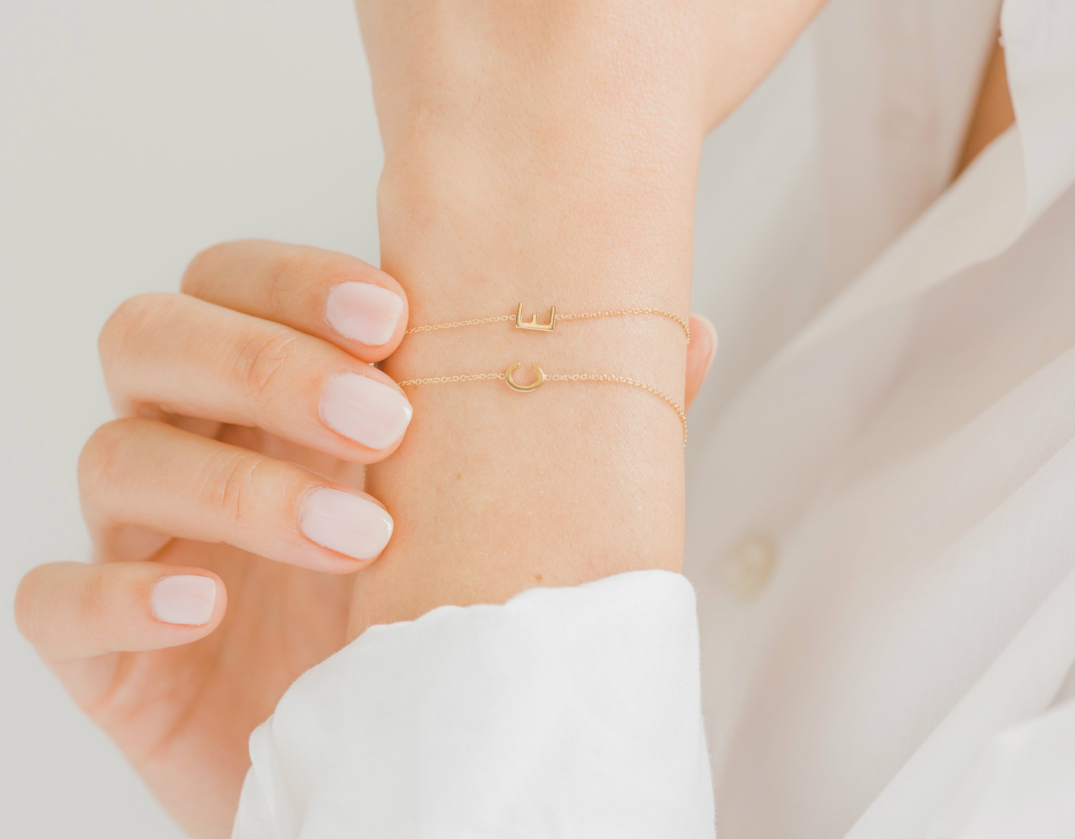 14K Gold Initial Letter Bracelet on a Cable Link Chain