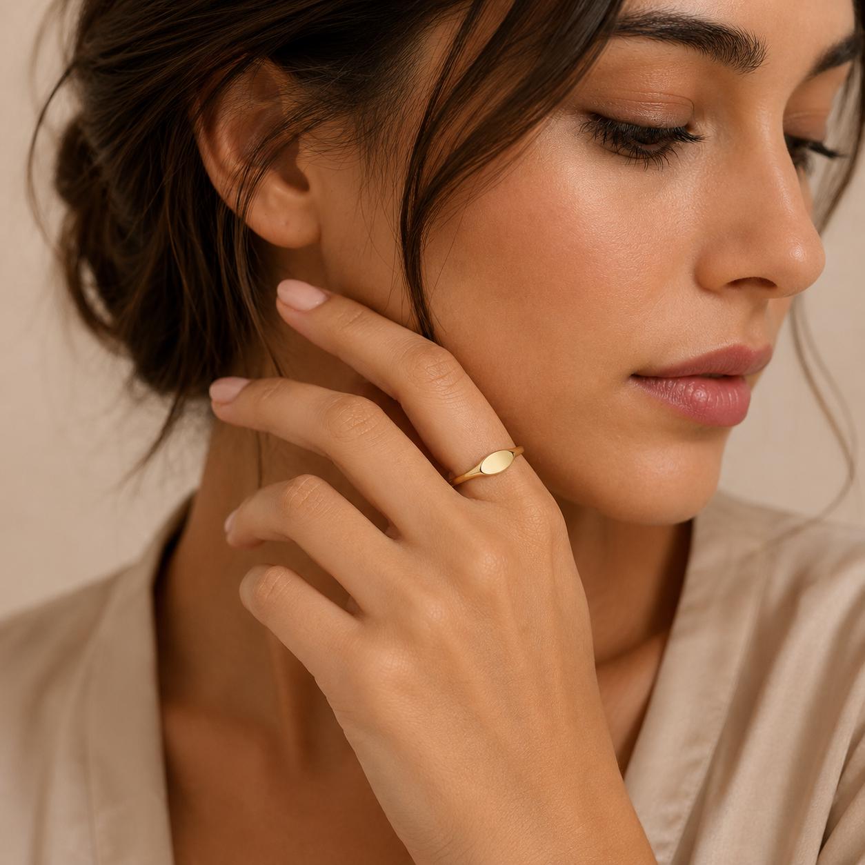 14K Solid Gold Oval Signet Ring With Custom Engraving