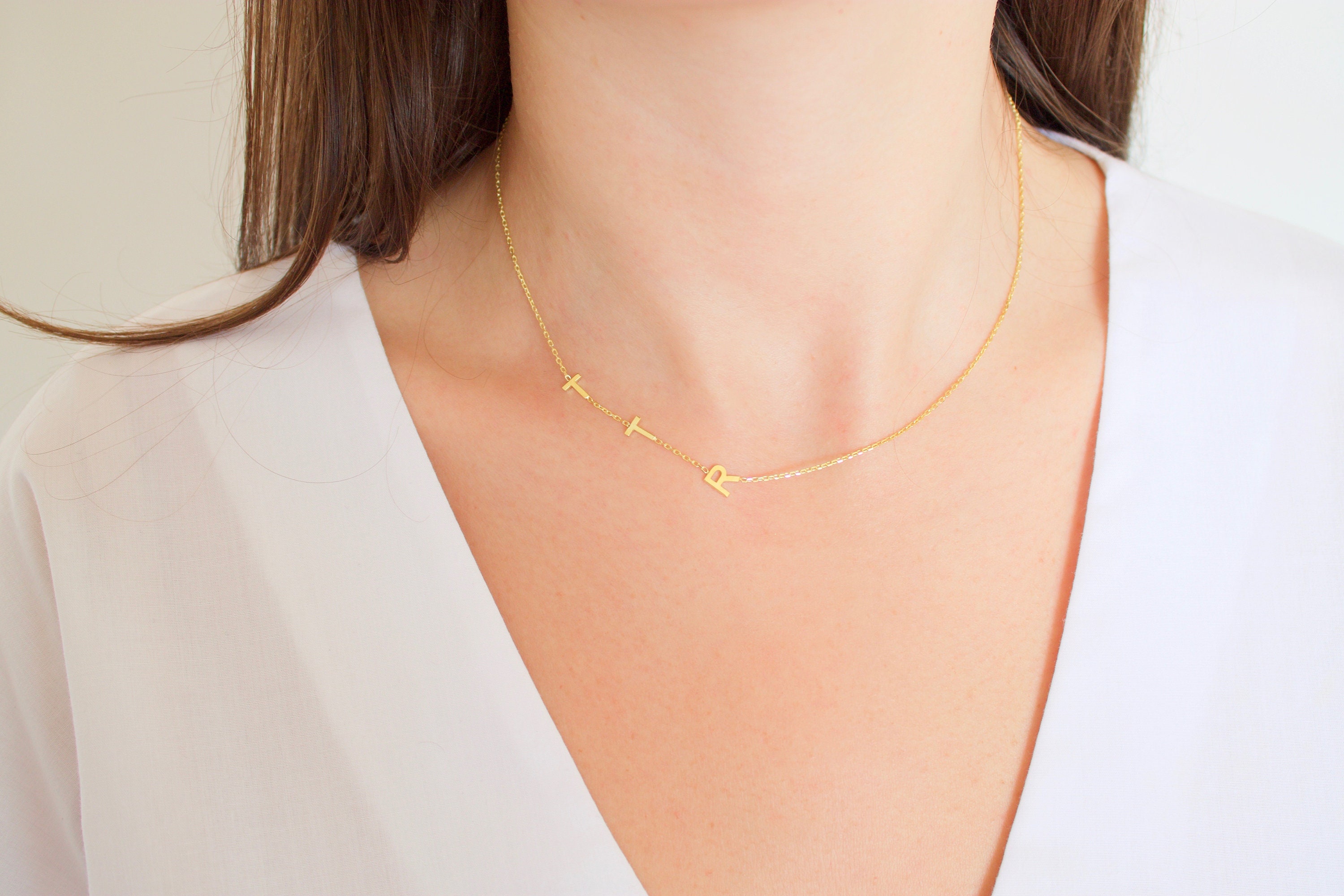 Initial and Birthstone Letter Necklace in Gold Plated Sterling Silver