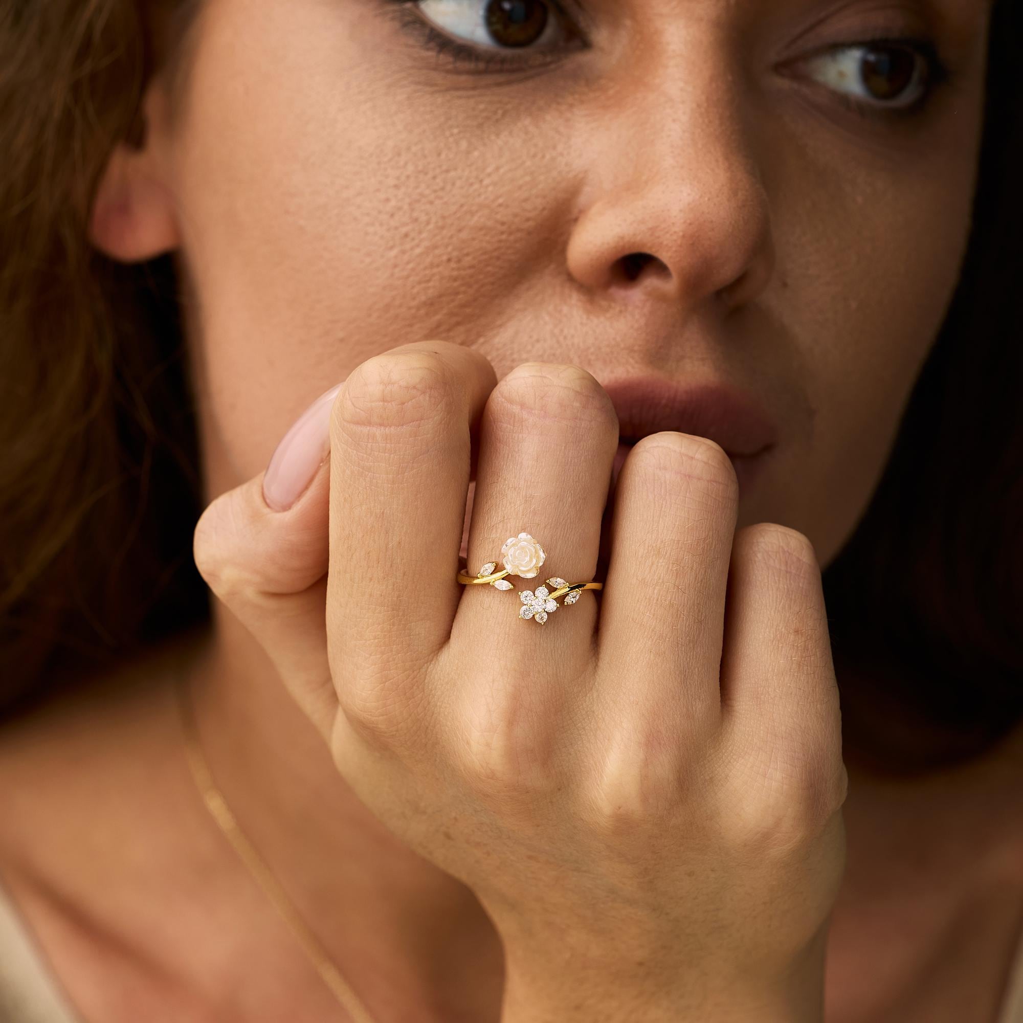 Gold Plated Camellia Flower Ring, Adjustable Open Floral Ring
