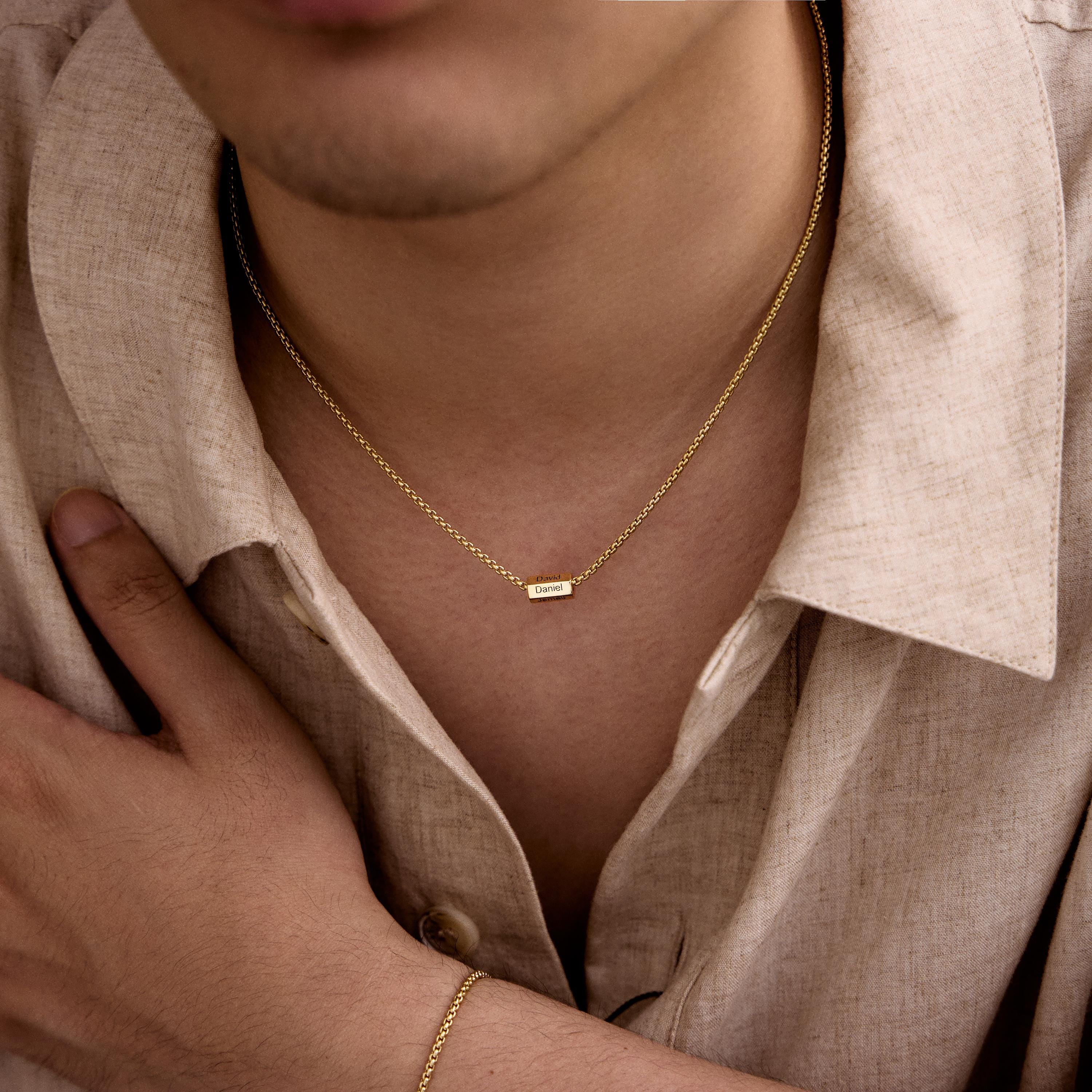 Custom Name Bar Necklace for Men with Copper Pendant and Engraved Names