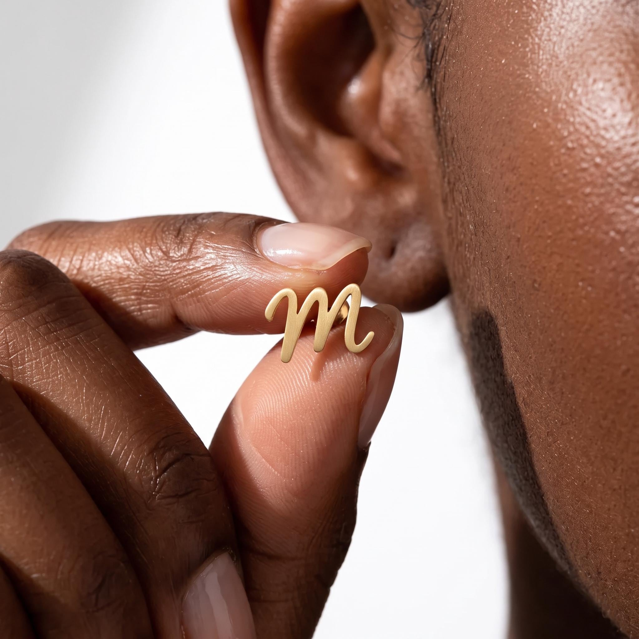 Custom Initial Stud Earring in Solid Gold with Old English Lettering