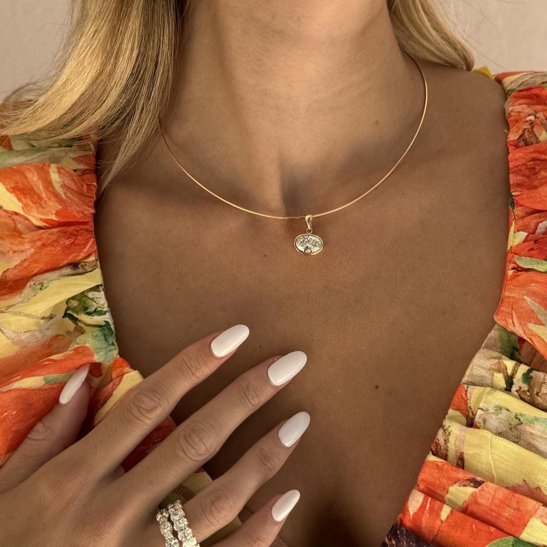 Pear Lab Grown Diamond Pendant on a 14K Gold Omega Choker