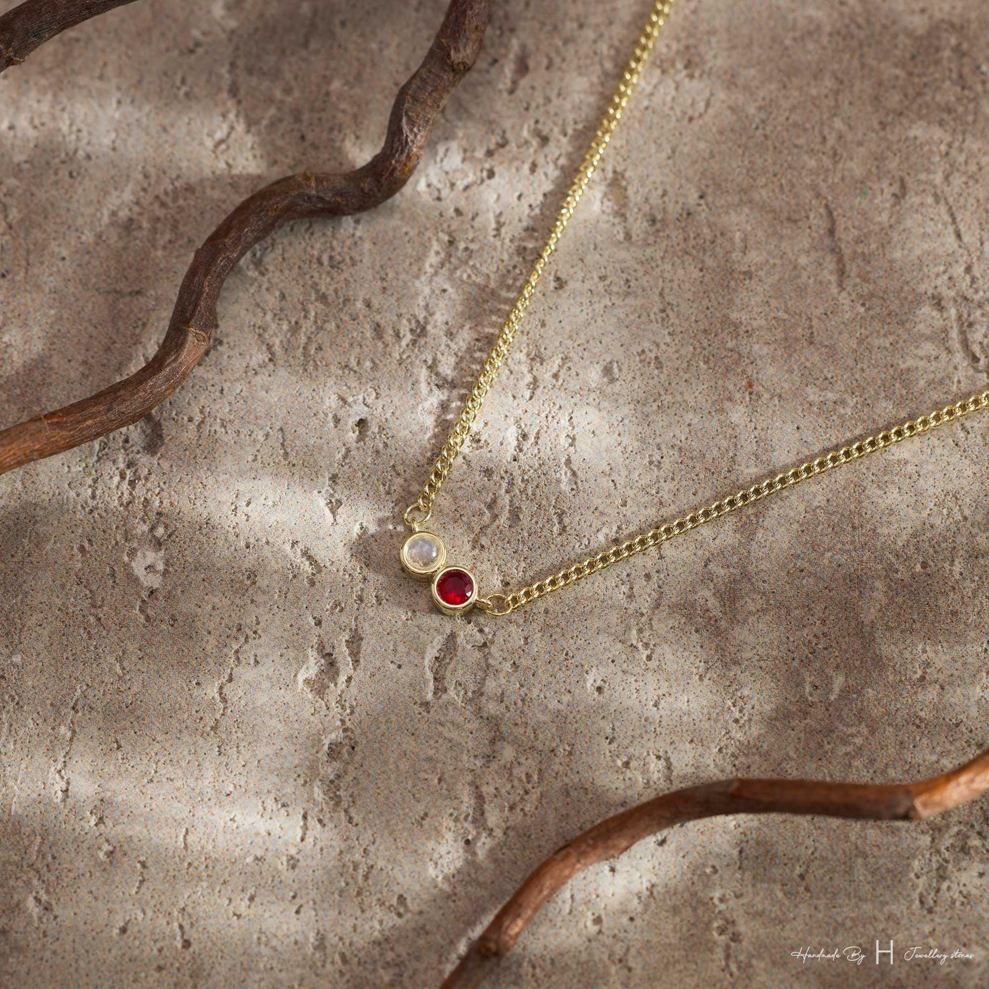 Men's Custom Birthstone Necklace with Copper Pendant in Rose Gold Plating