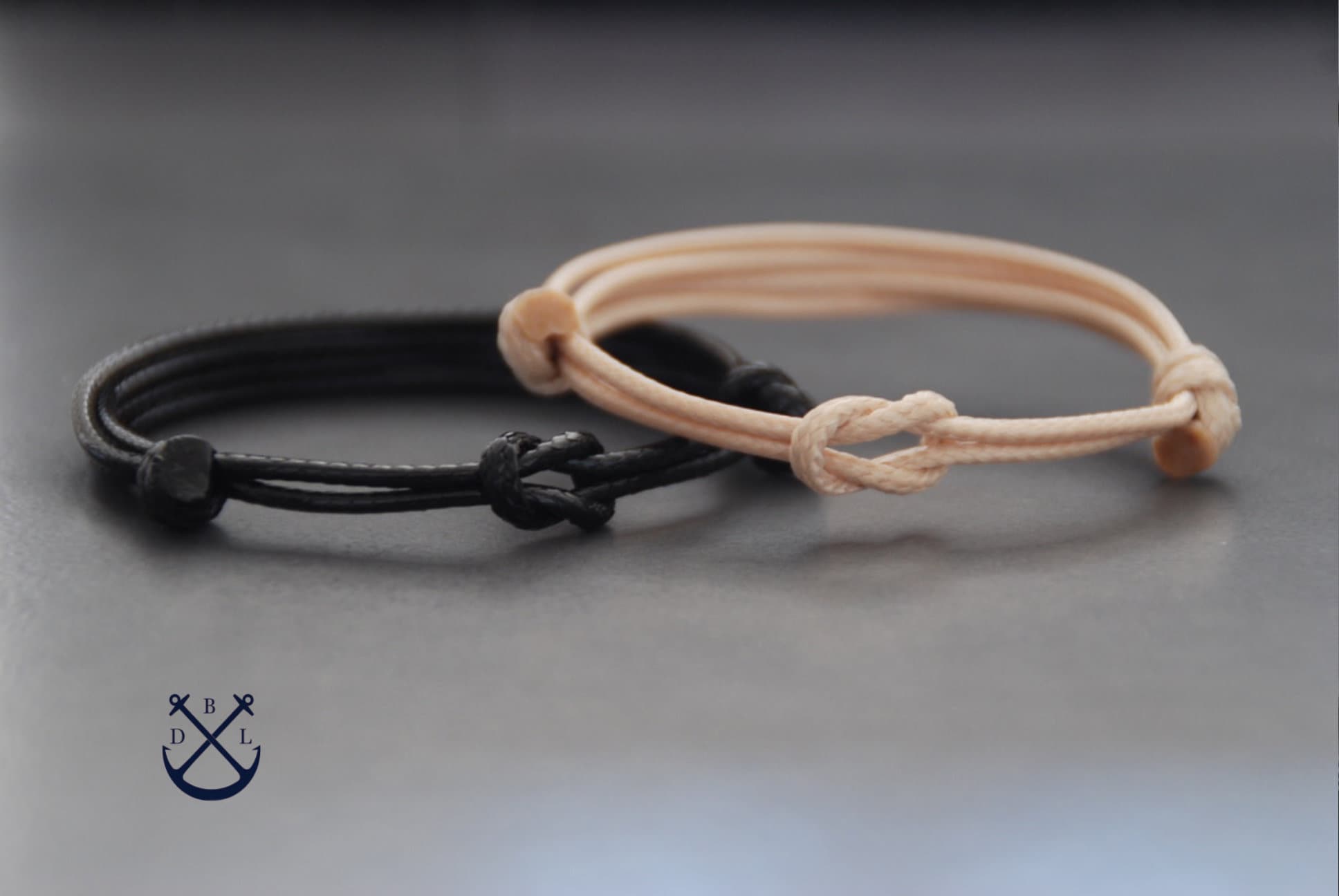 Couples Infinity Knot Bracelet Set in 2mm Waxed Cotton Cord
