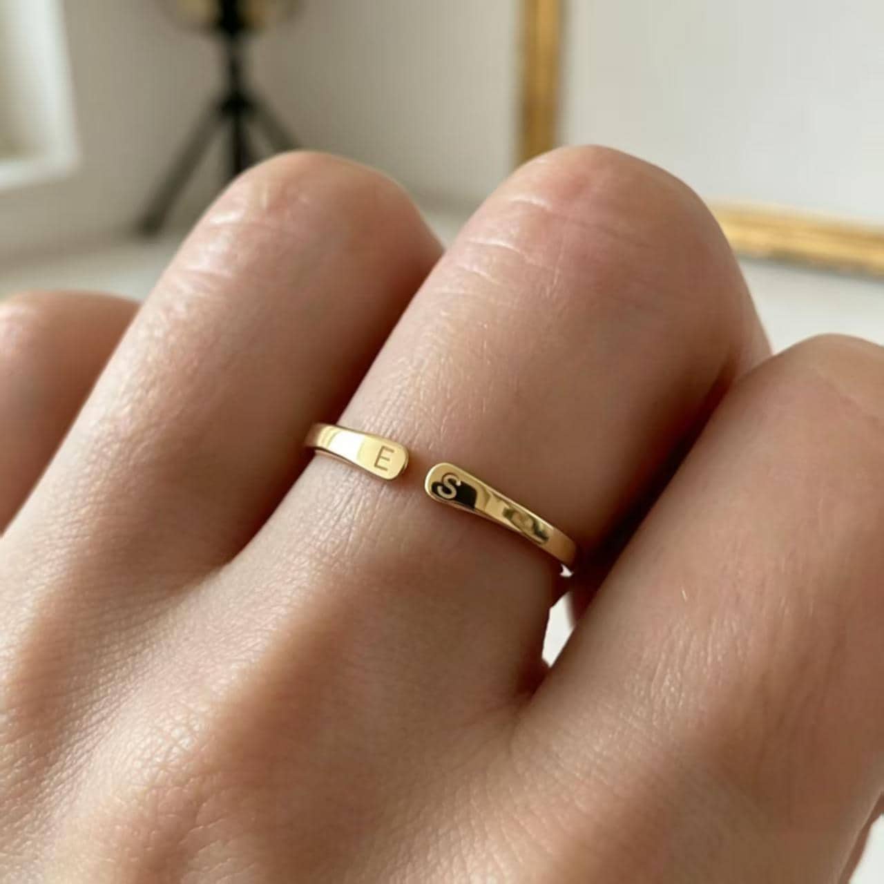 Custom Engraved Double Initial Ring, 18K Gold Plated Steel