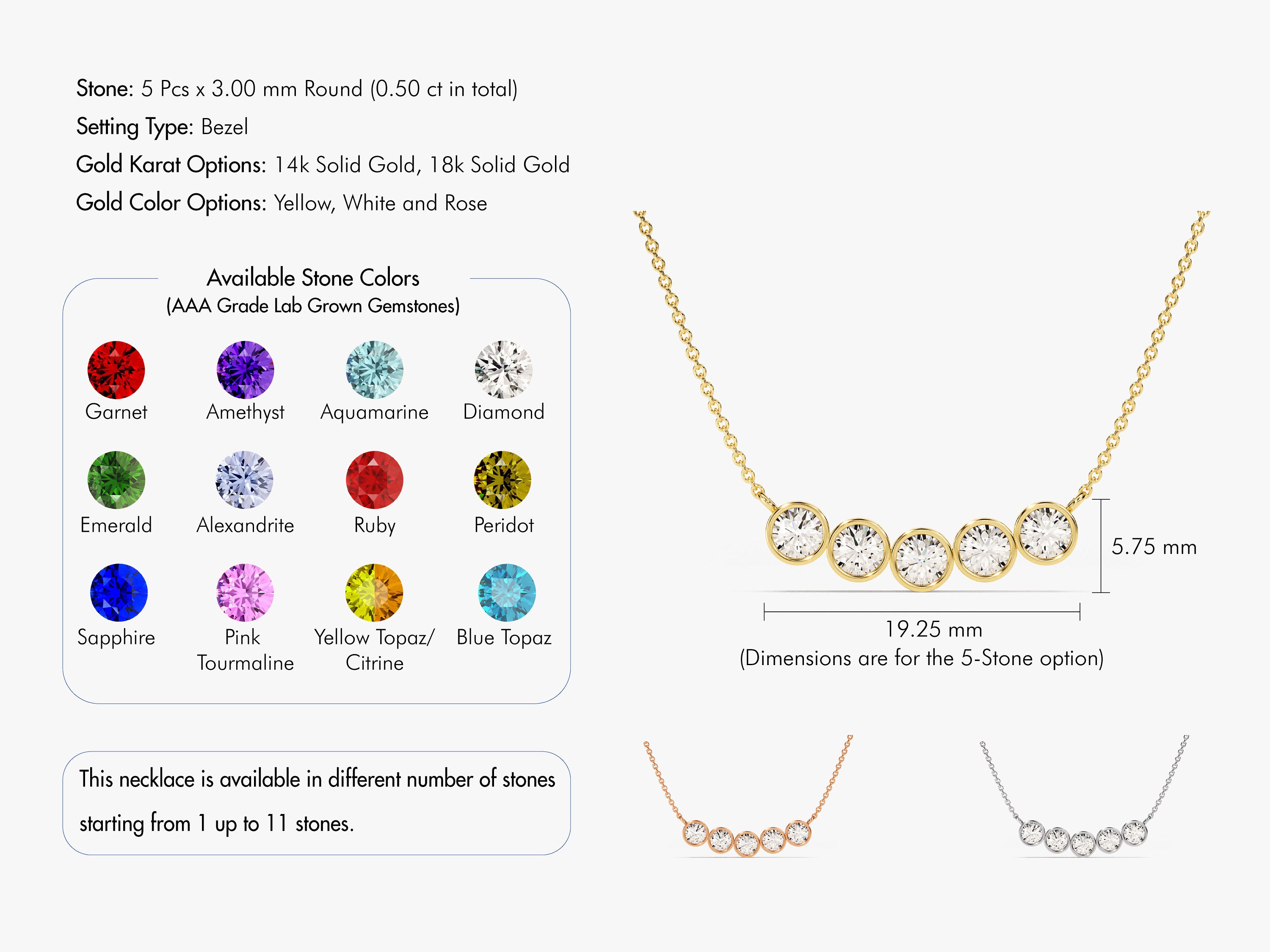 Bezel Family Birthstone Necklace in Sterling Silver