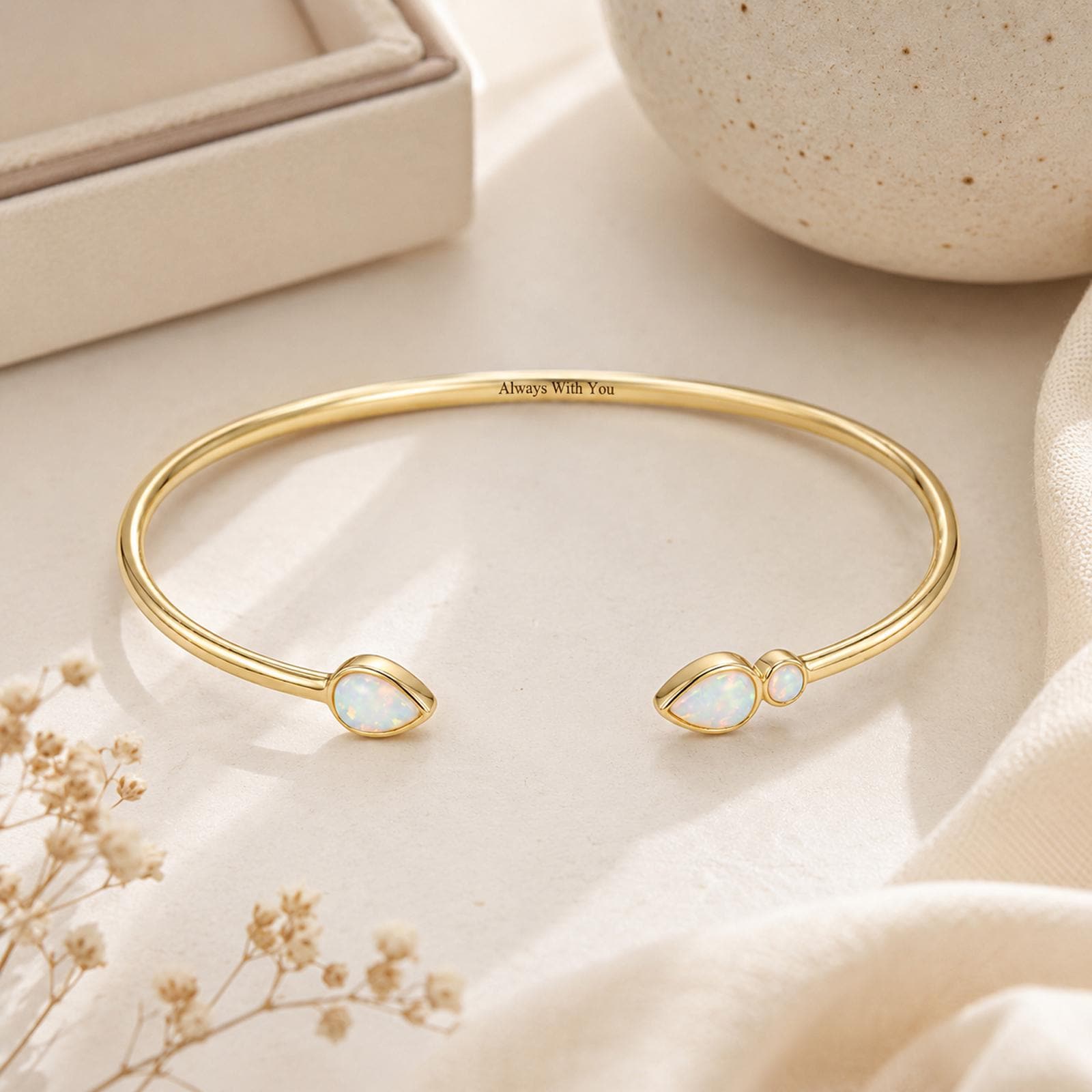 Personalized Opal Cuff Bangle in 18K Gold Plated Copper
