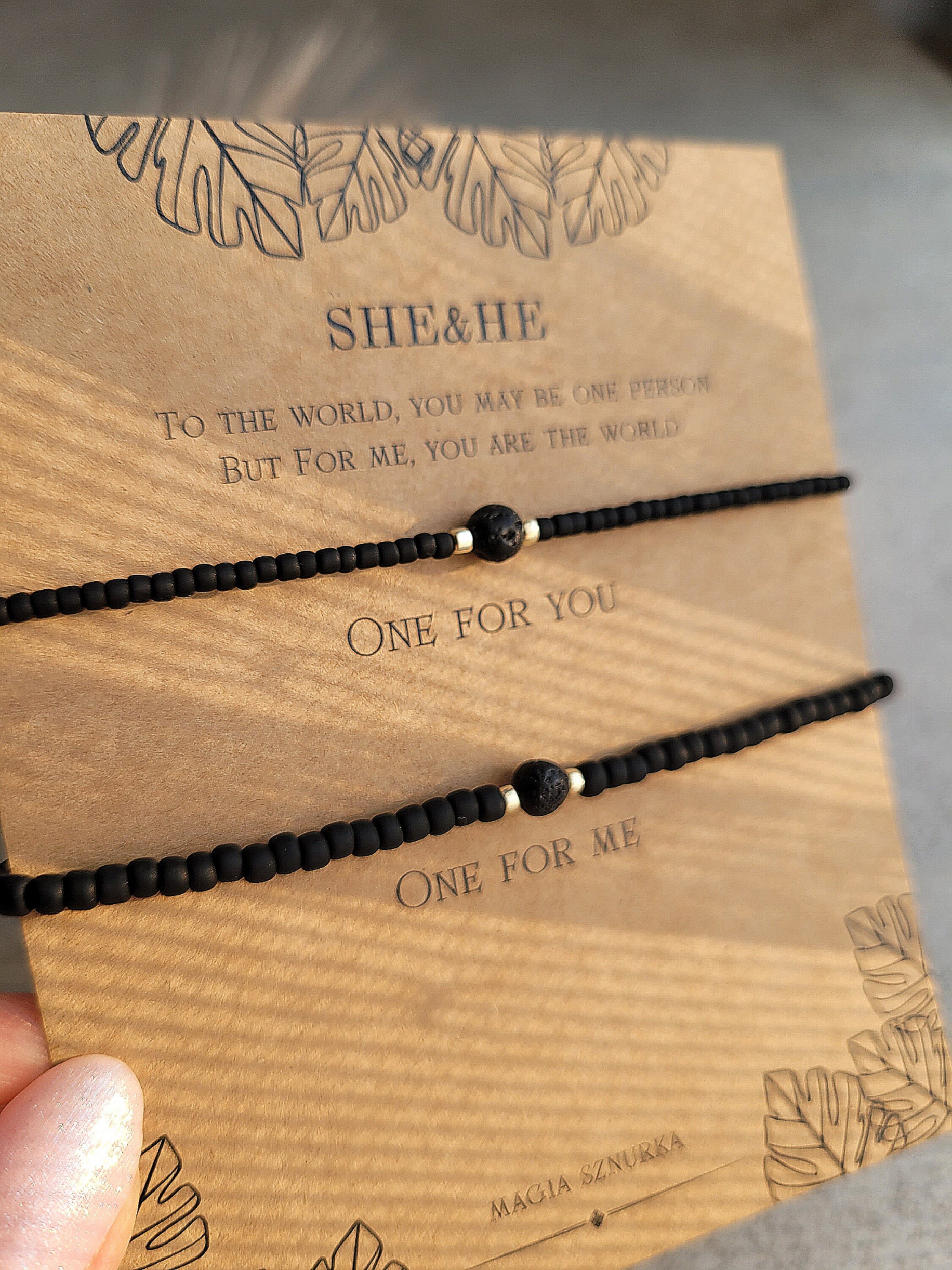 Lava Stone Couple Bracelet Set with Black Japanese Beads