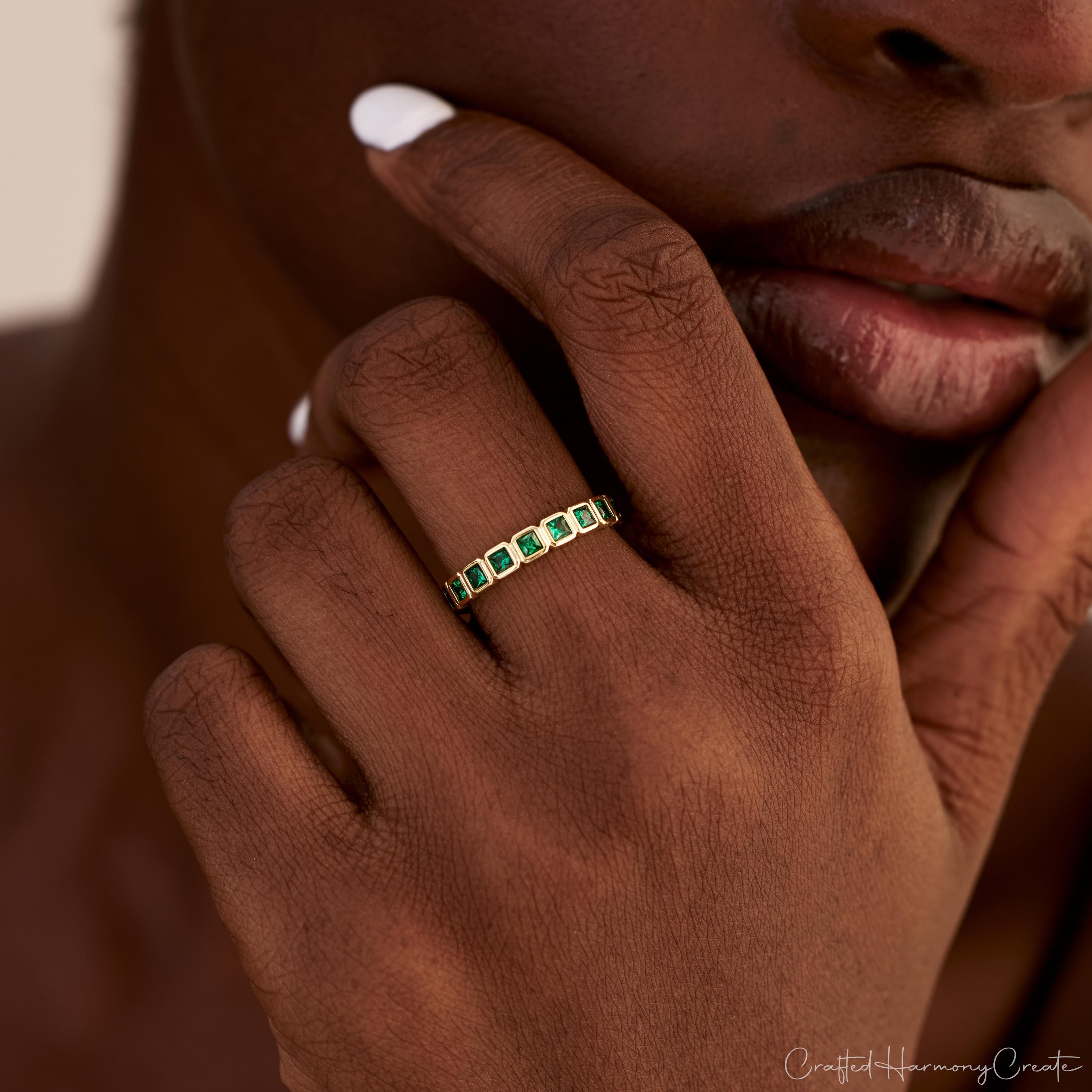Square Bezel Set Birthstone Stacking Ring