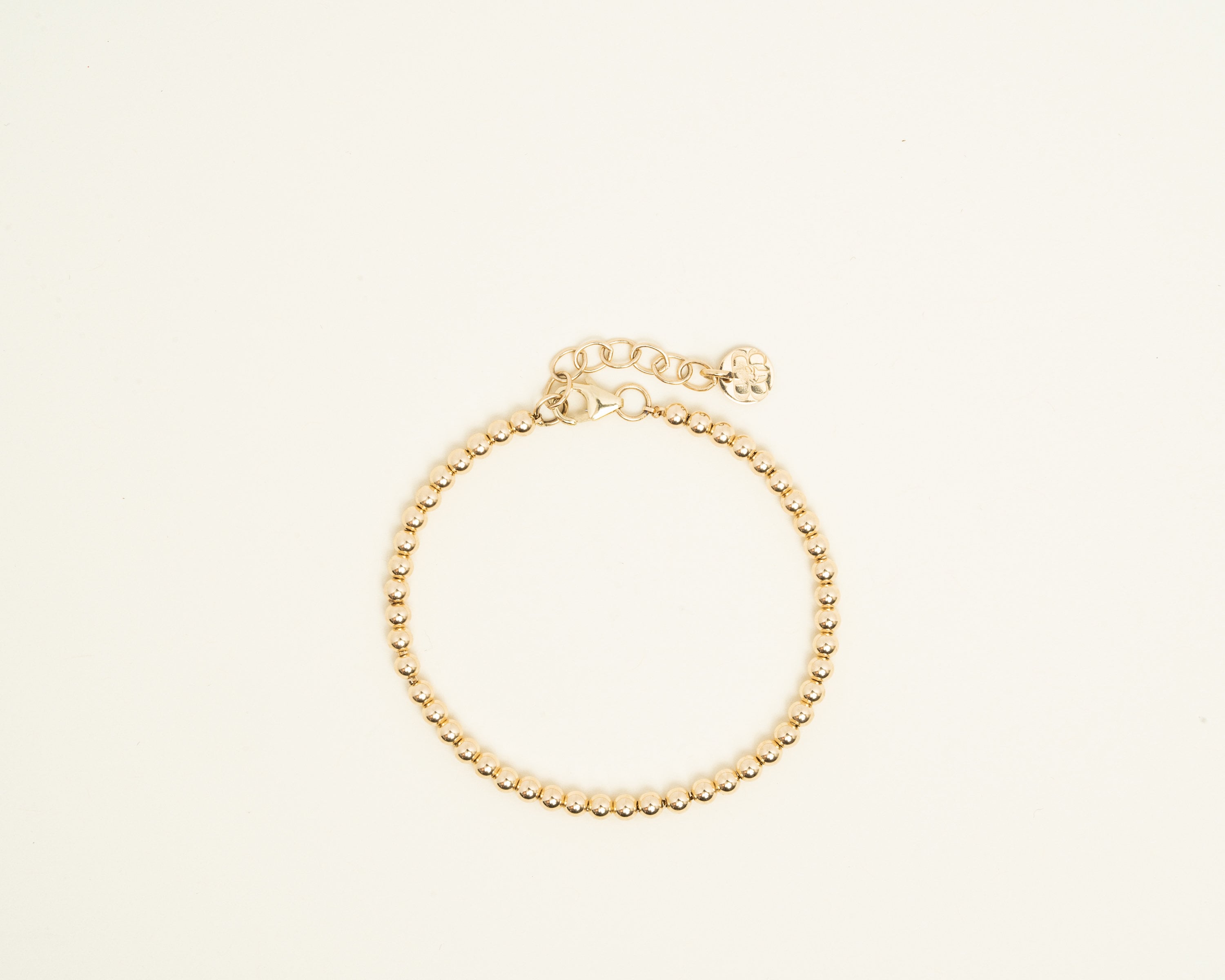 14K Solid Gold 3mm Beaded Bracelet on a Gold Chain